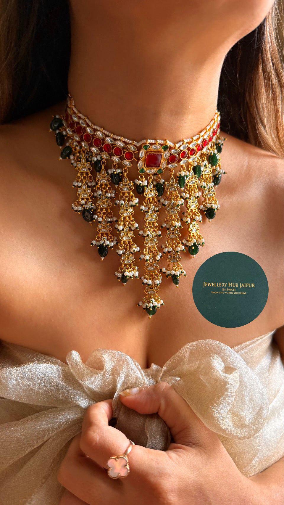 Paachi kundan ruby & emerald royal choker set