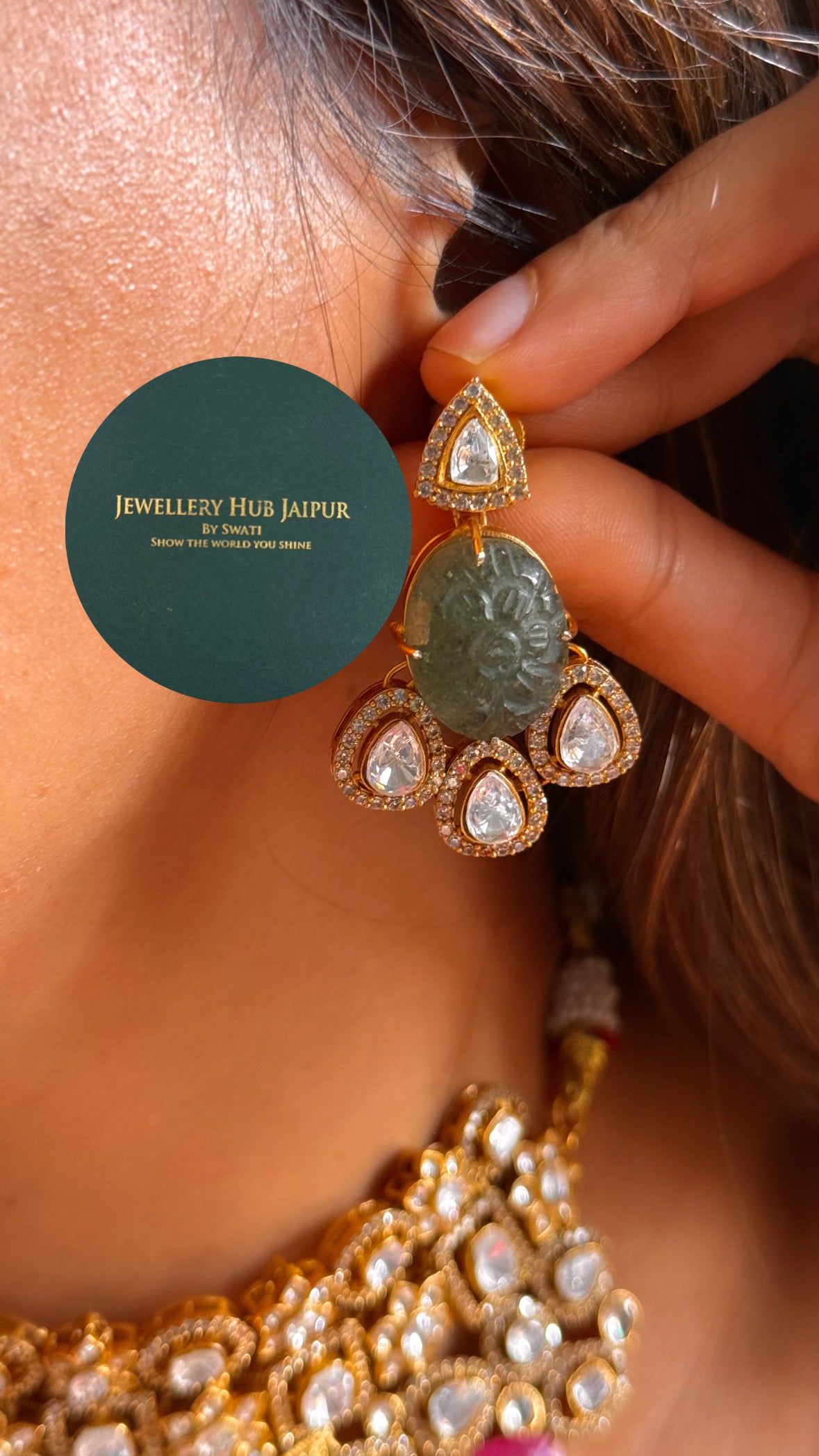 Mint inlay handmade & pastel rani pink gem with moissanite polki choker set