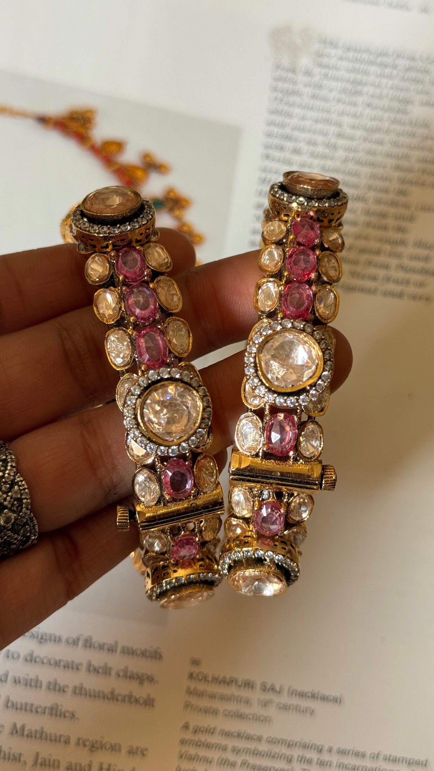 Real moissanite peeli polki rose quarts bangles