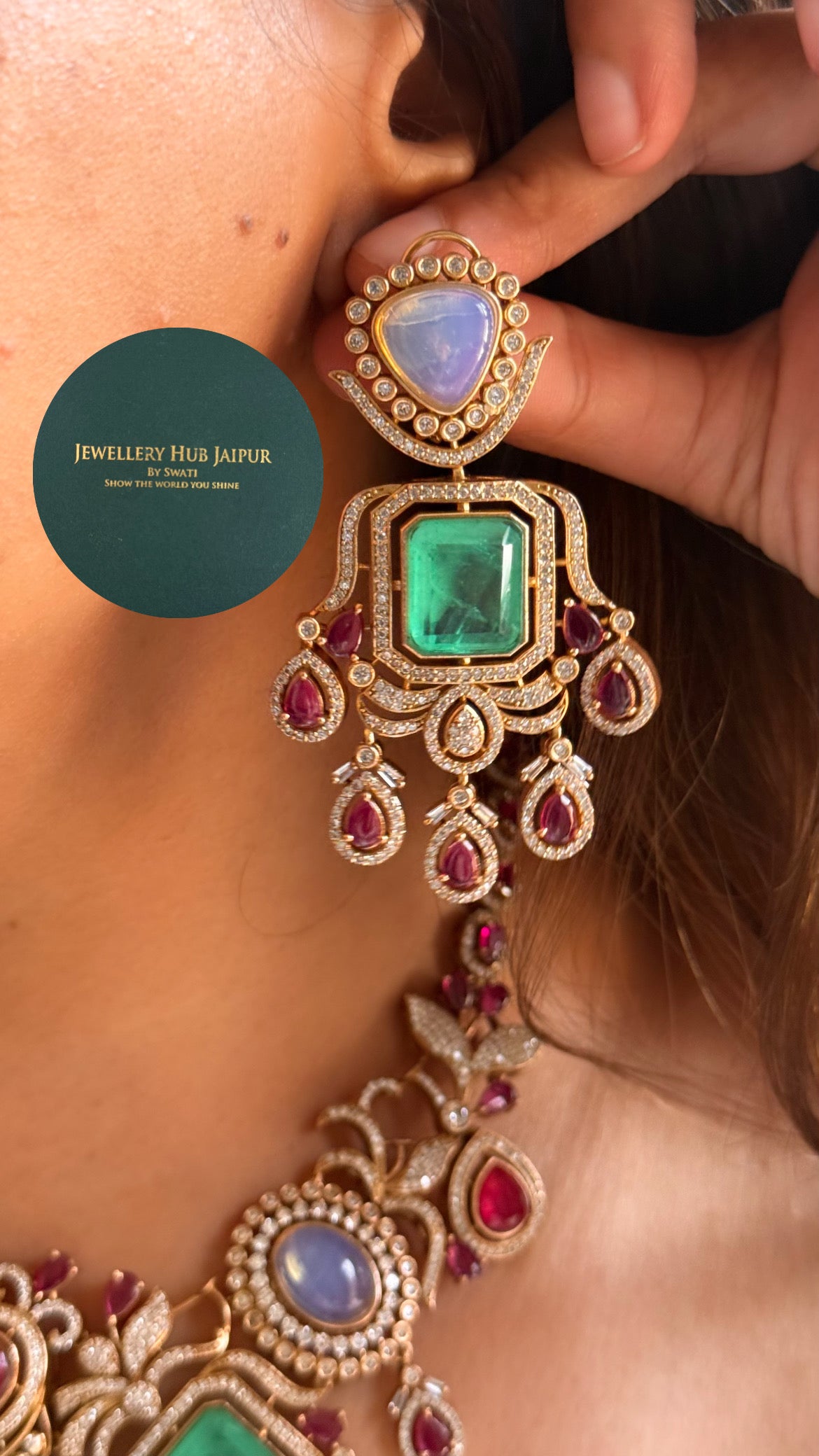 Ruby doublet, mint & sky blue designer cocktail collar set