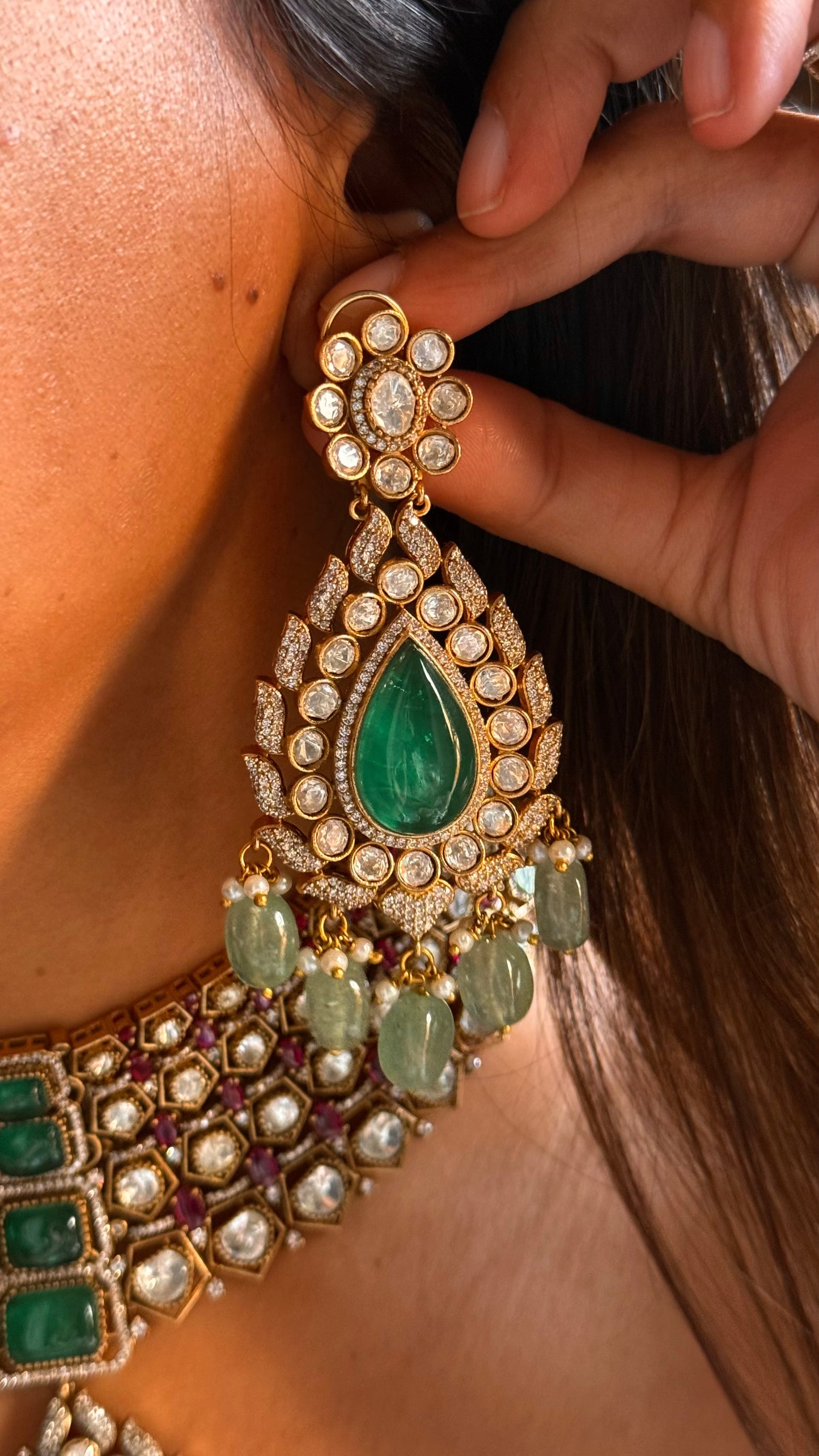 Emerald doublet & Rani pink designer choker