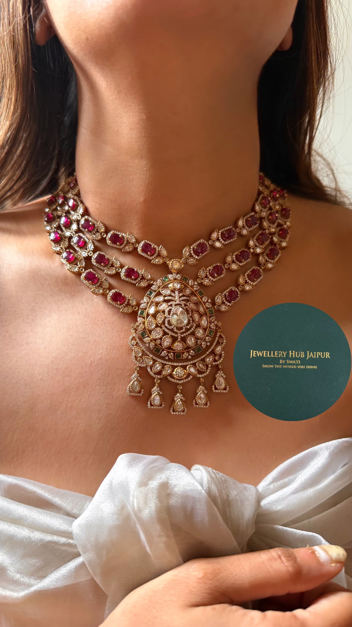 Mint doublet & rani pink moissanite bridal set