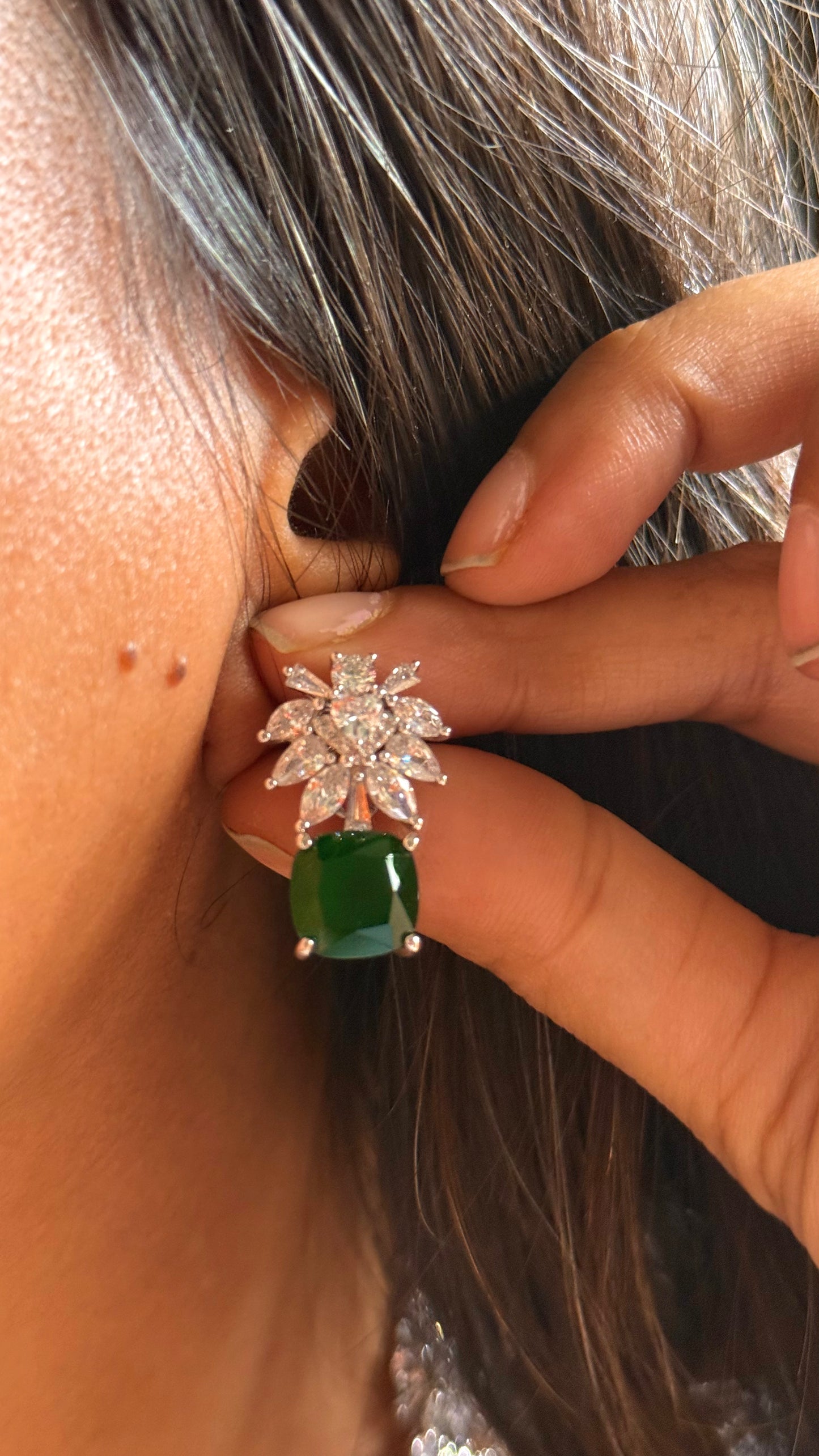 Emerald doublets cz diamond necklace