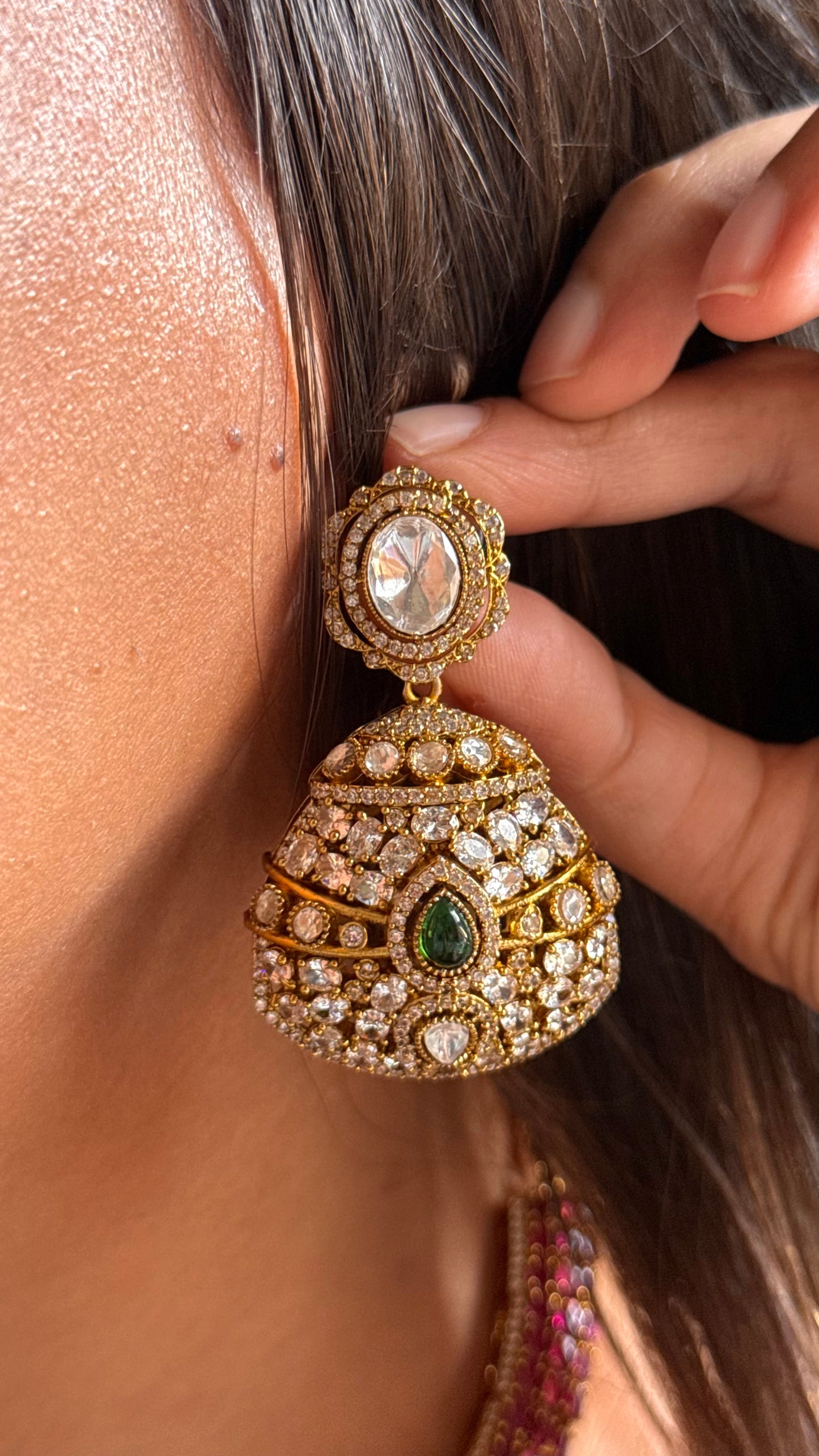 Designer emerald with cz diamond collar Necklace