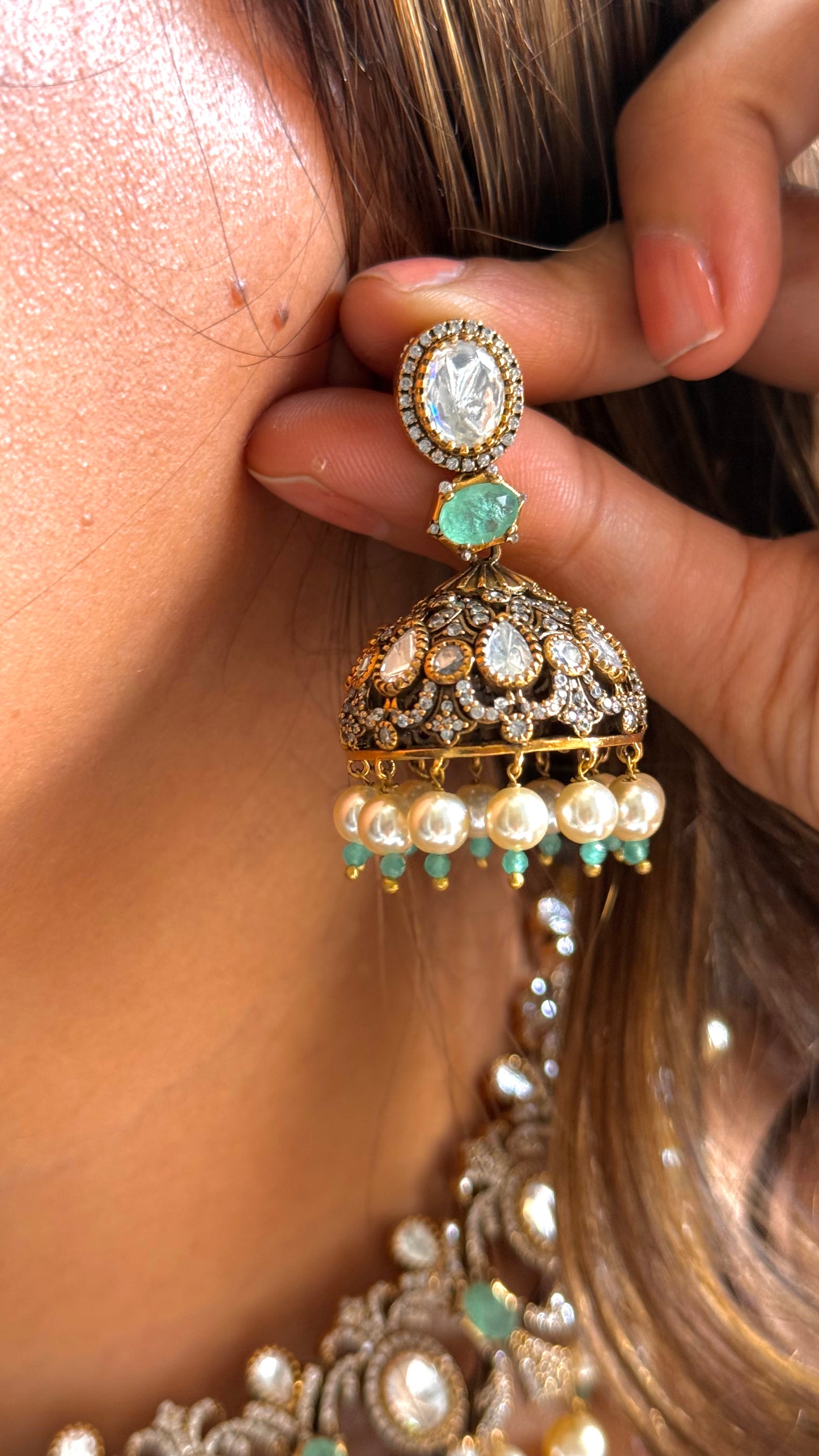 Pritam- Victorian Mint Collar Necklace with pearl detailing