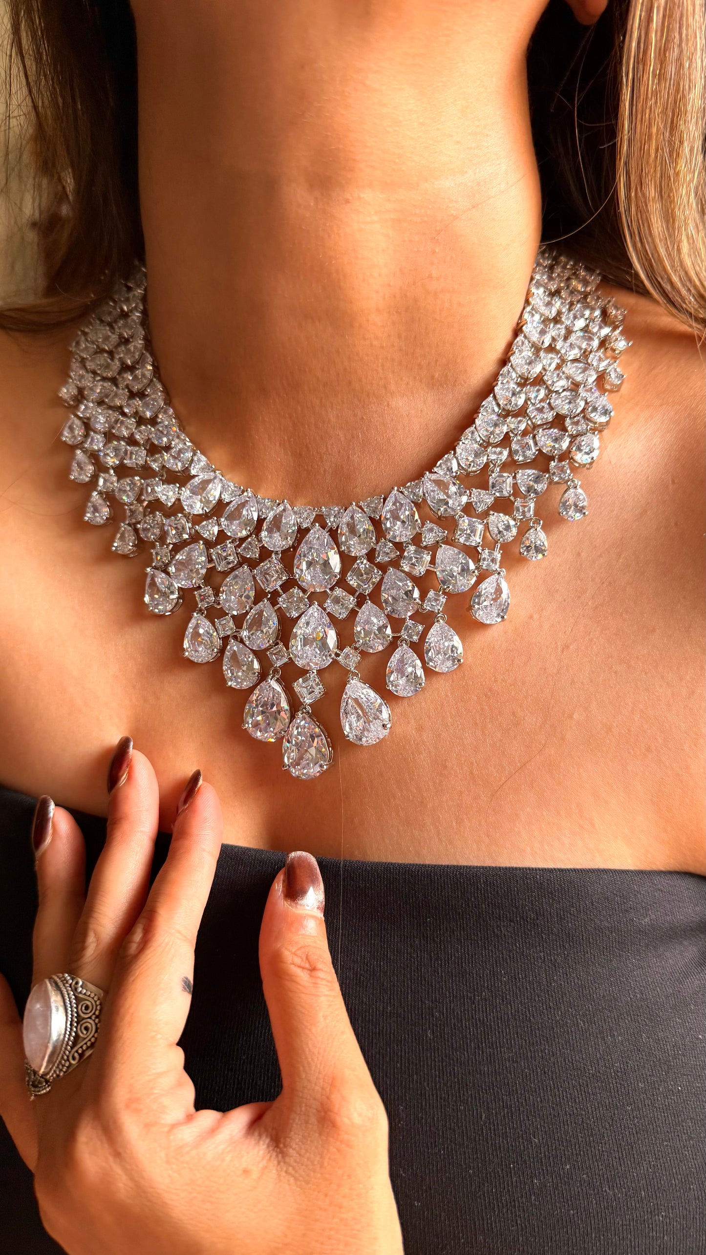 Jasmine Designed cz diamond collar necklace set (will be made in 7 to 8 days of order)