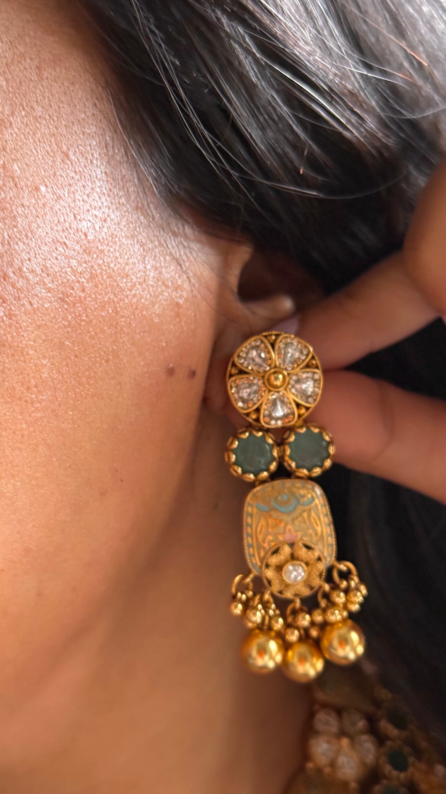 Heritage polki mint Meenakari necklace