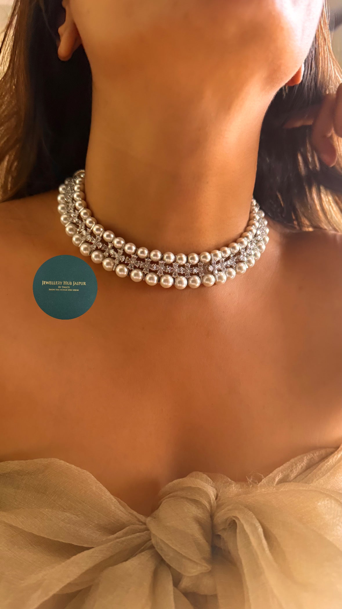 Pearl & diamond cocktail choker set