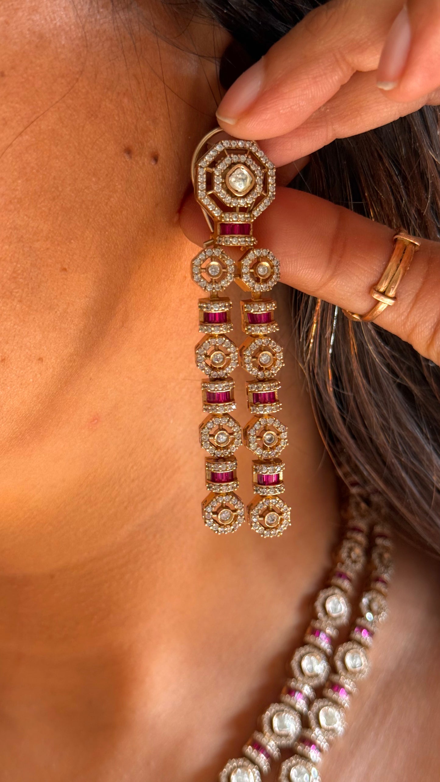 Rani pink takkar dual line necklace