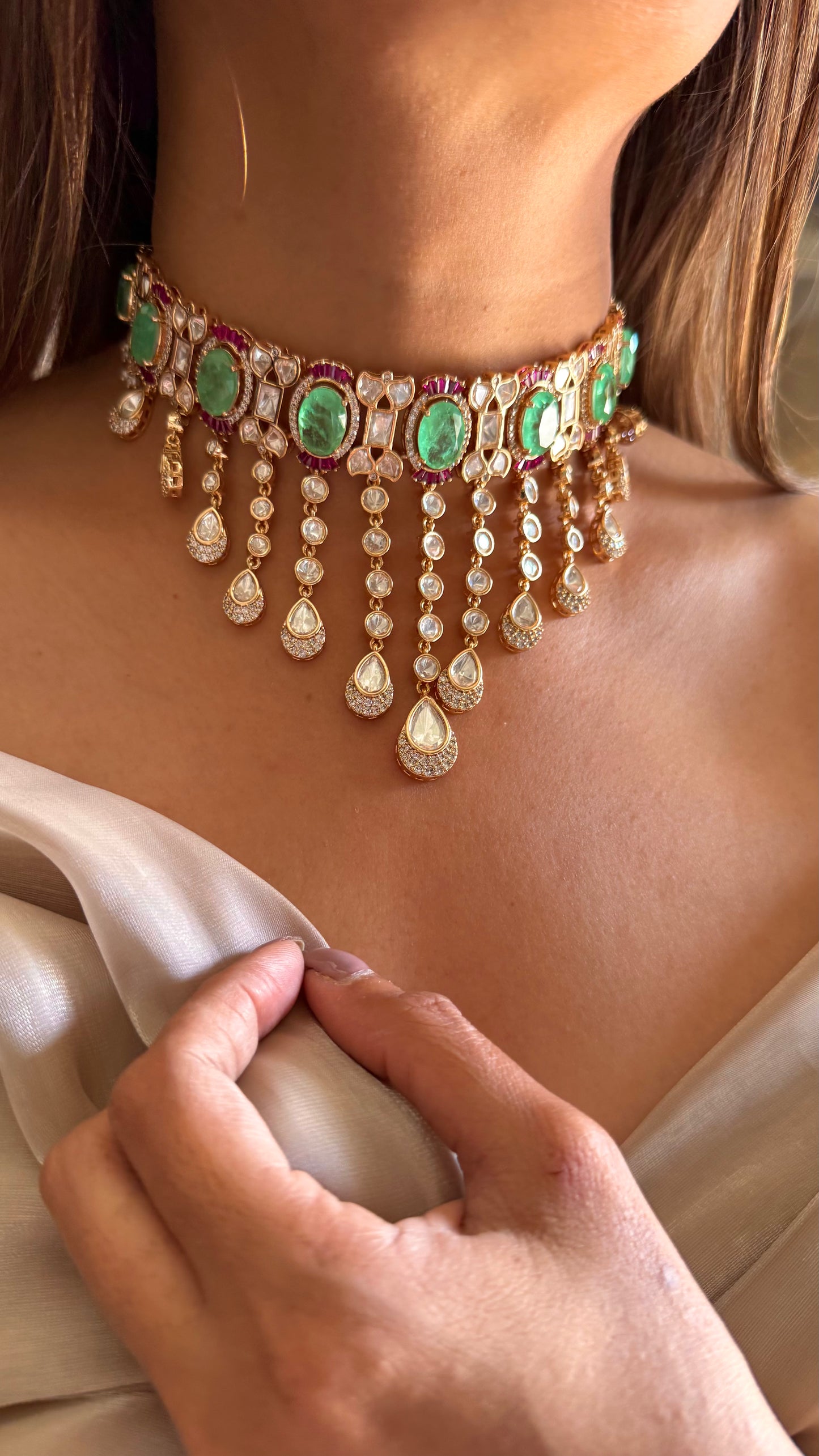 Prithika Choker mint necklace with earrings
