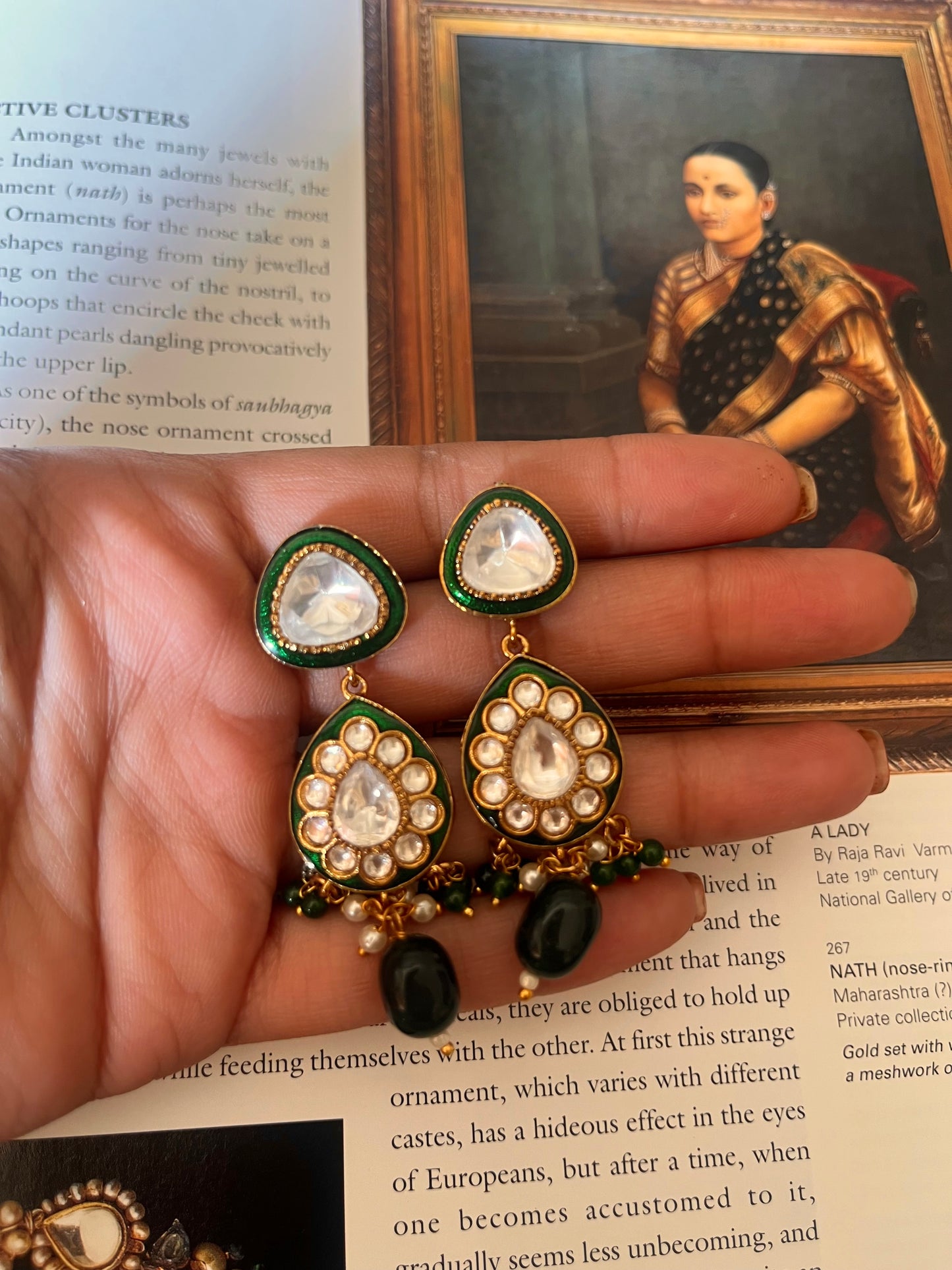 Emerald meenakari earrings
