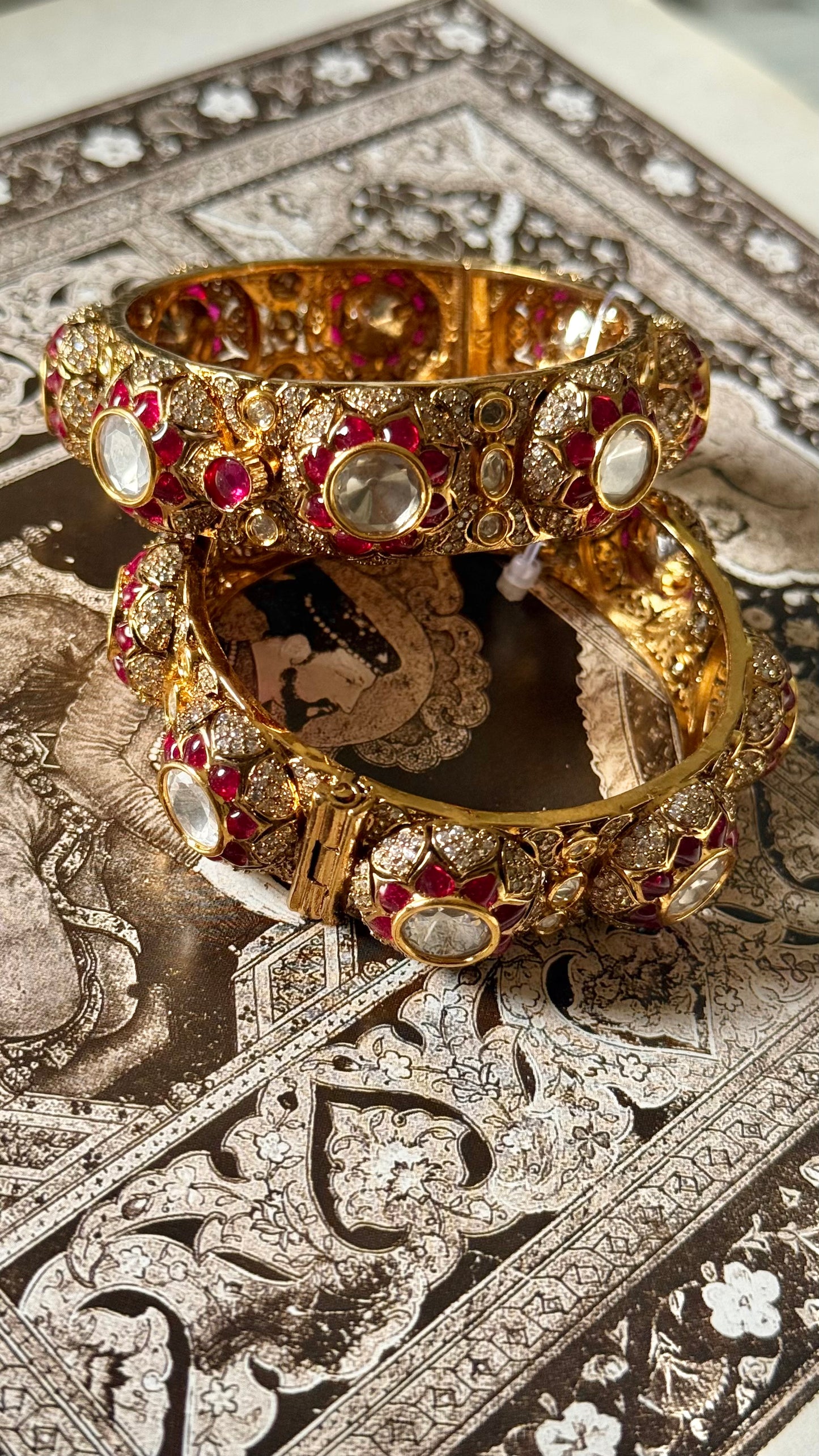 Rani pink floral moissanite Victorian openable bangle