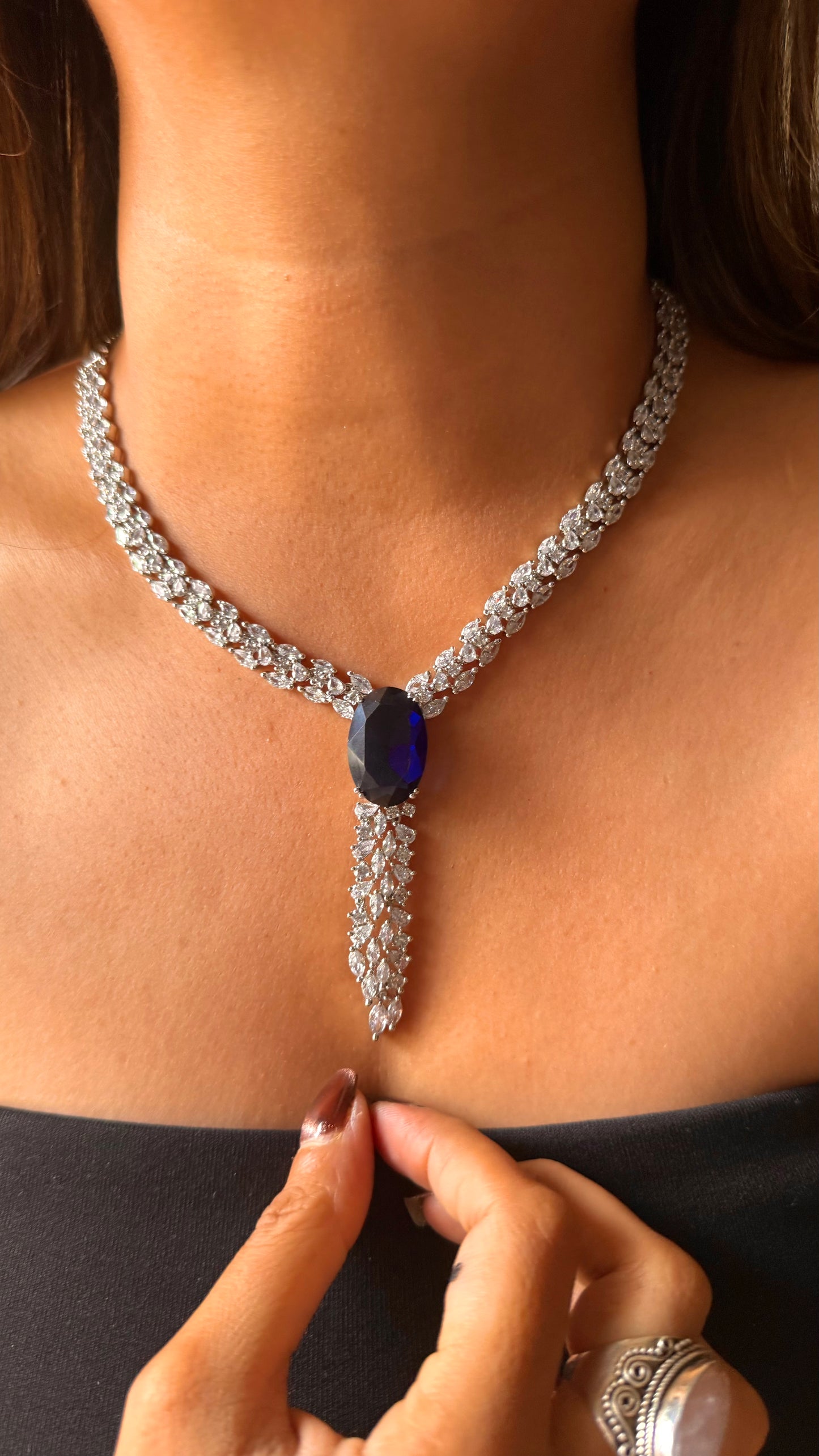 Sapphire double cz diamond necklace
