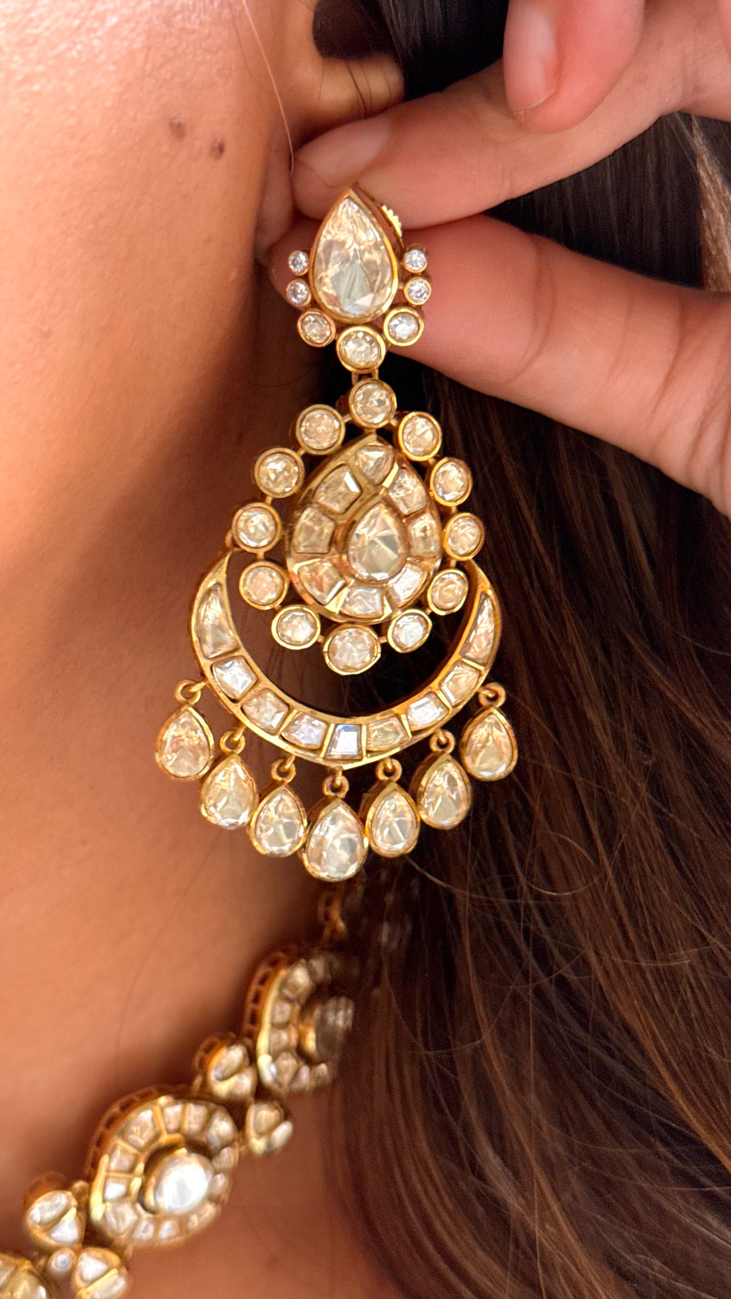 Peeli Polki Floral chandbali designer Necklace