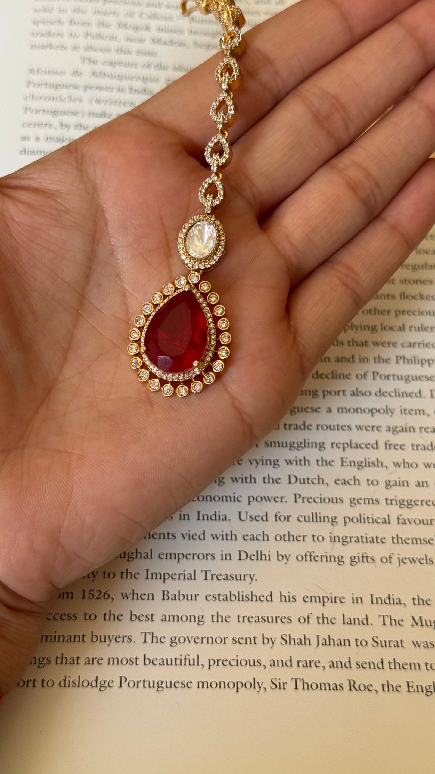 Ruby tear drop polki maangtika