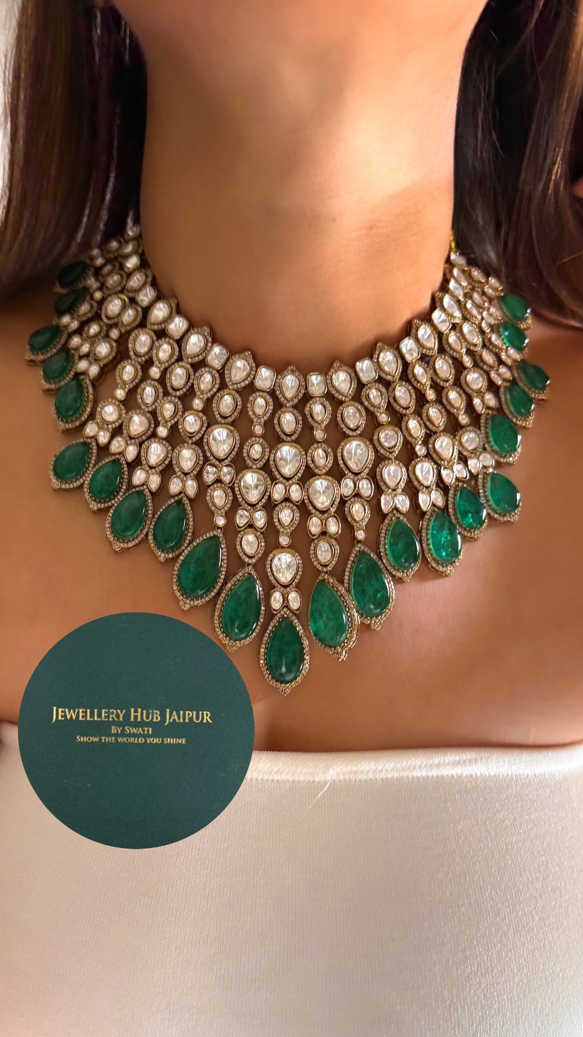Emerald doublet leaf & moissanite set