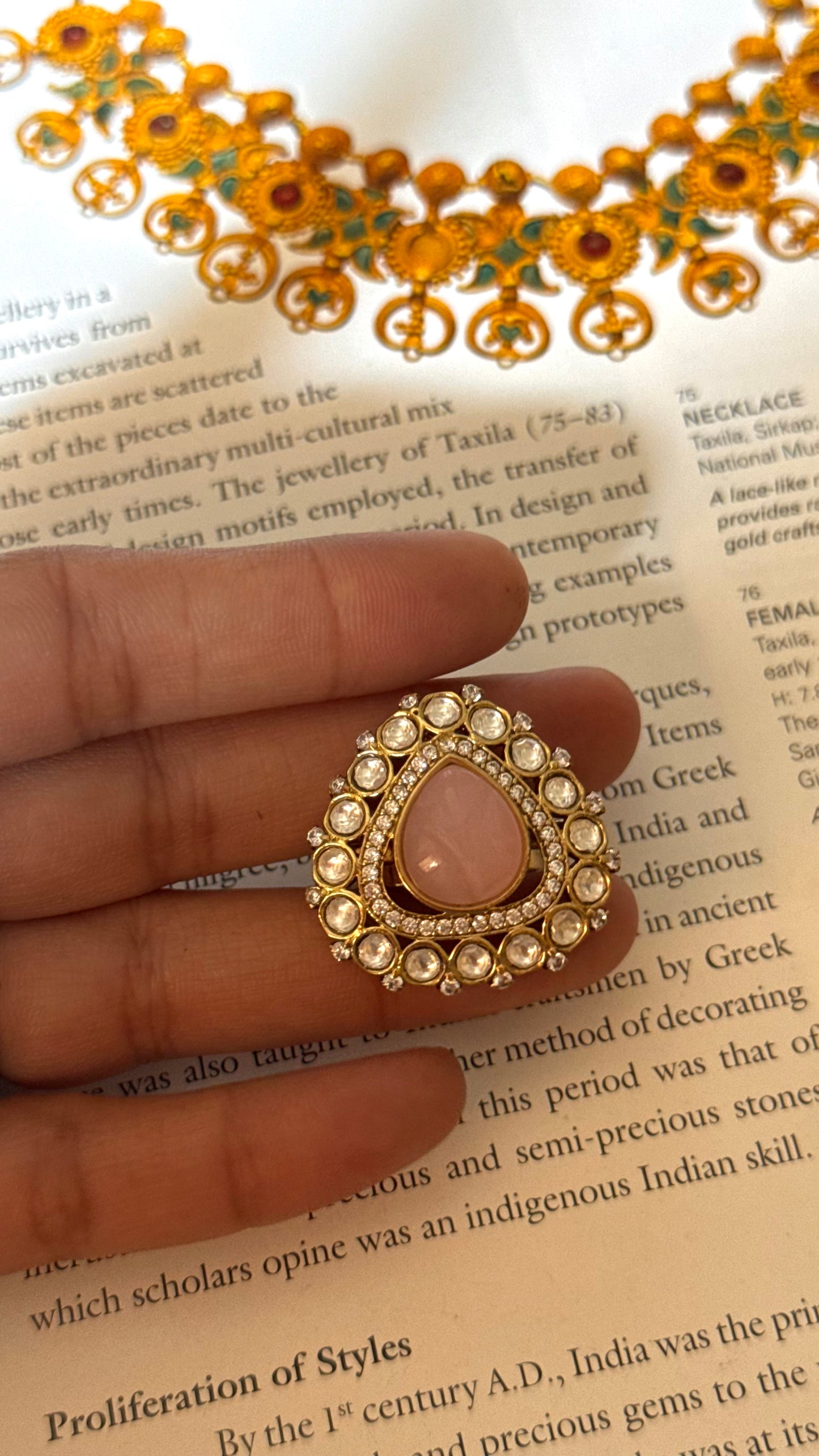 Drop shape rose quartz moissanite ring