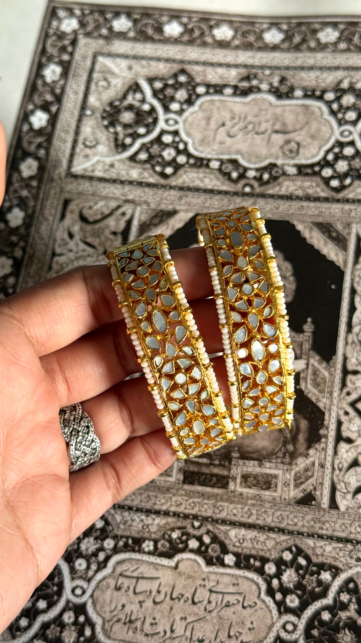 Paachi mother of pearls floral openable bangle