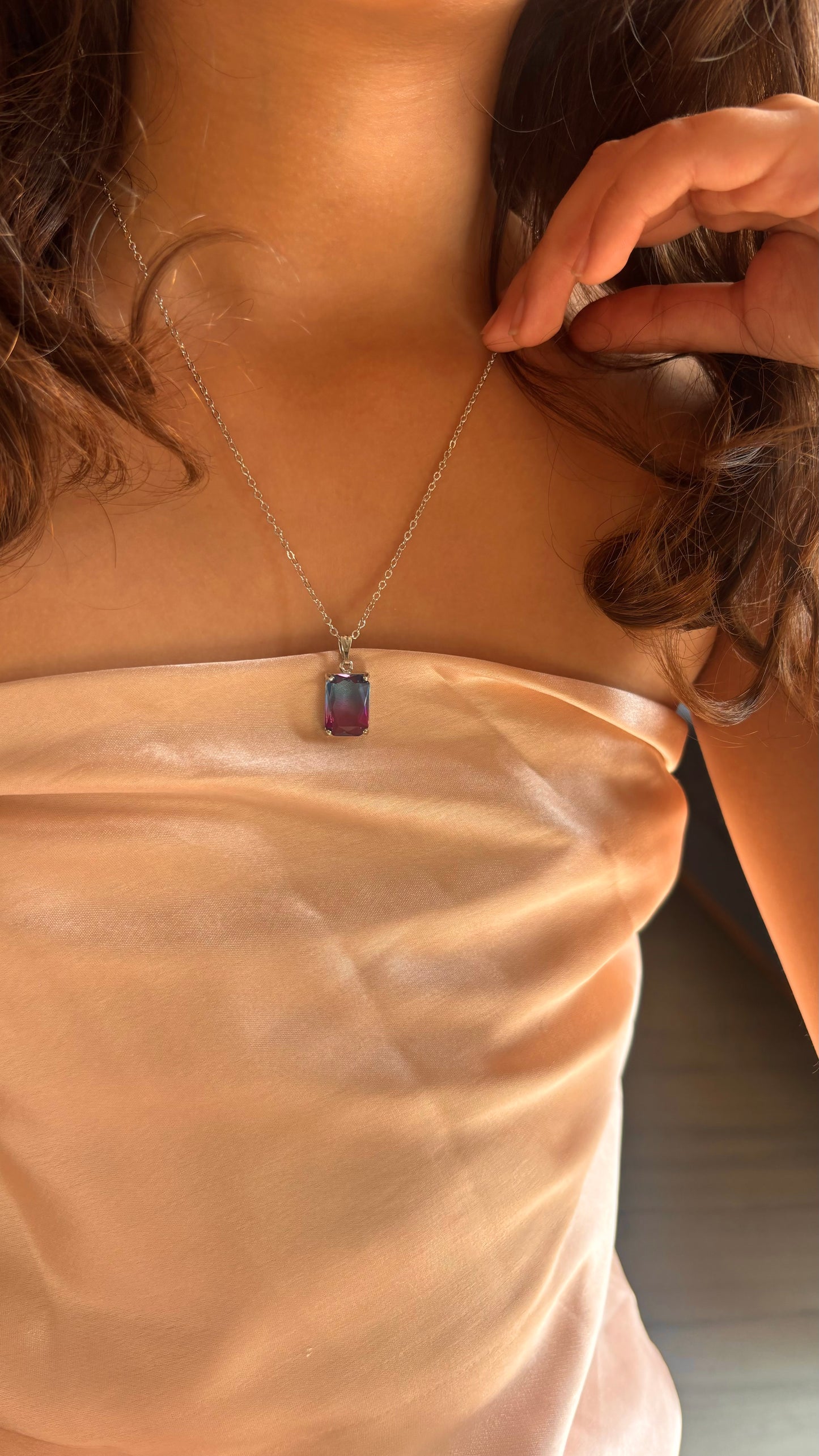 Tanzanite ombre rhodium necklace