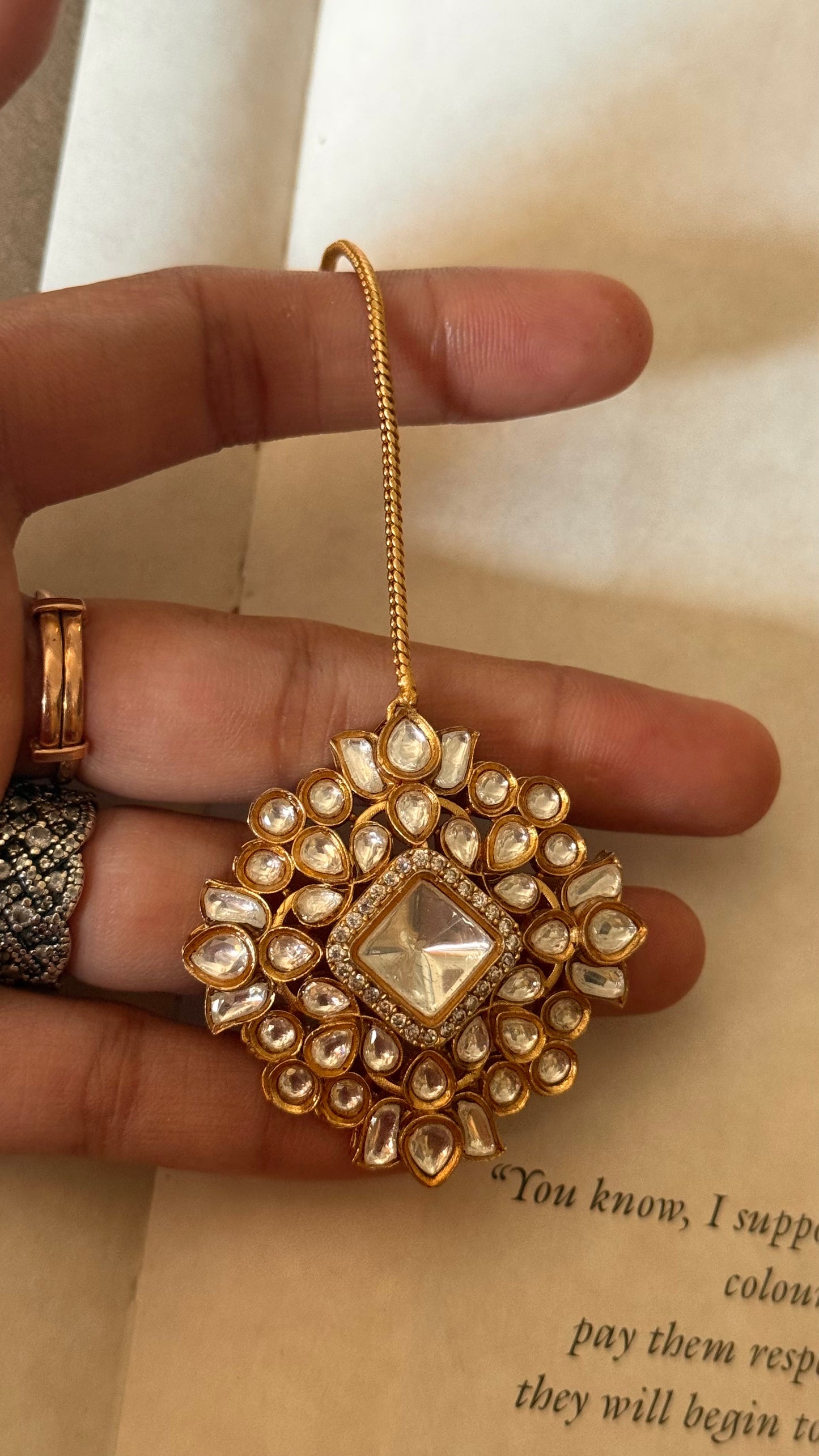 Moissanite polki maangtika