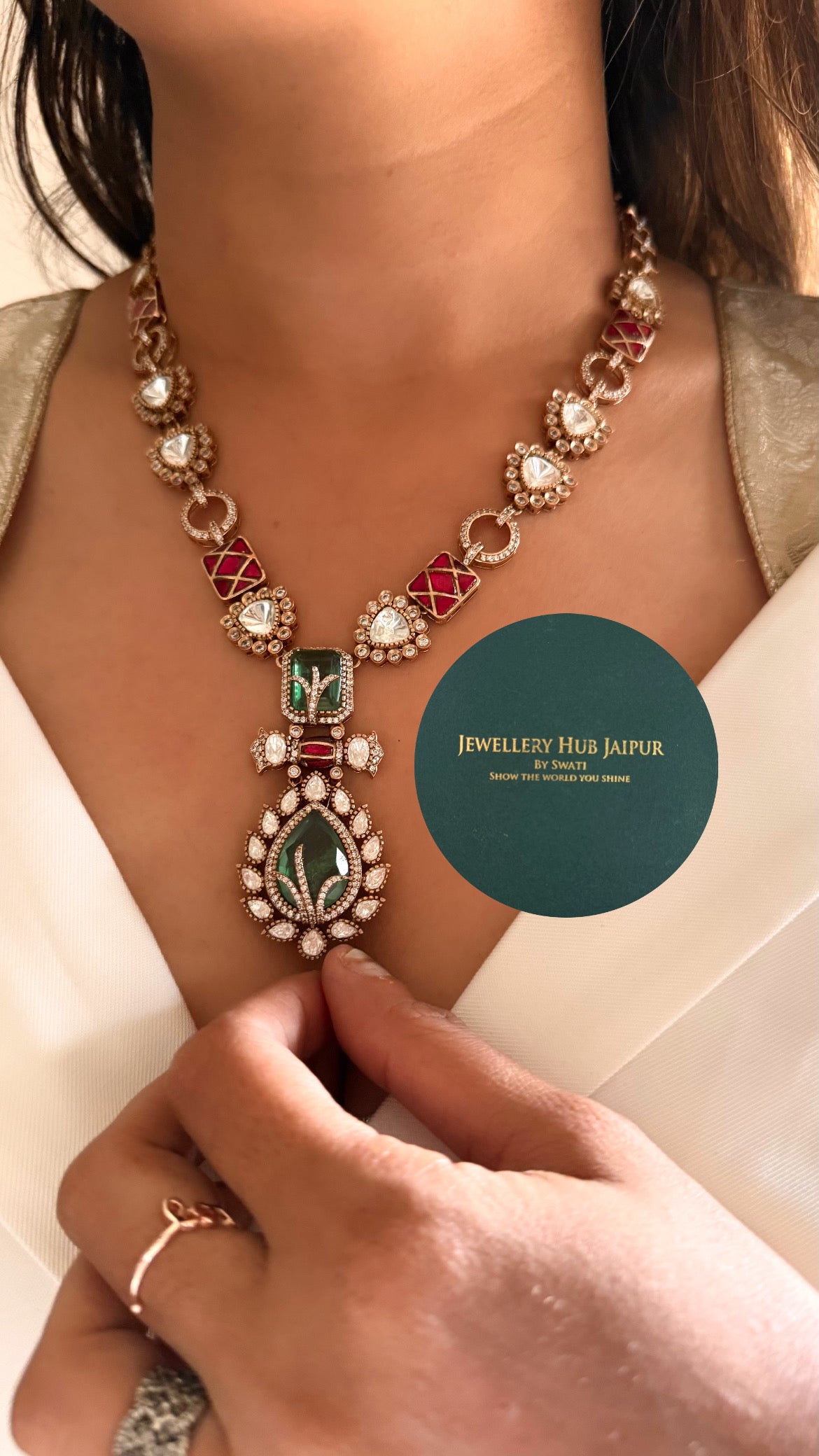 Shiva Mint doublet & ruby katdana moissanite collar necklace
