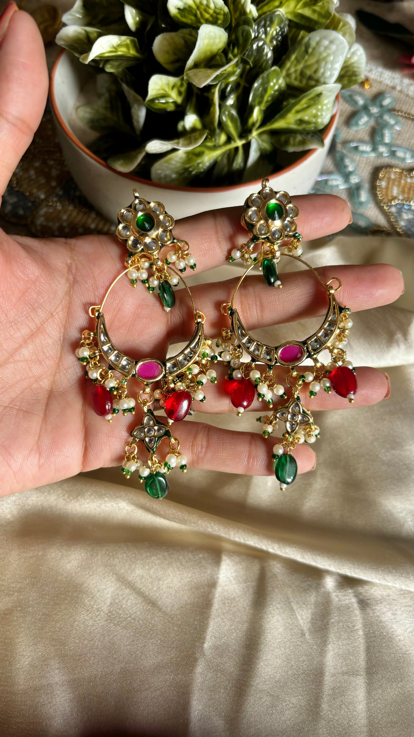 Ruby emerald meenakari chandbali