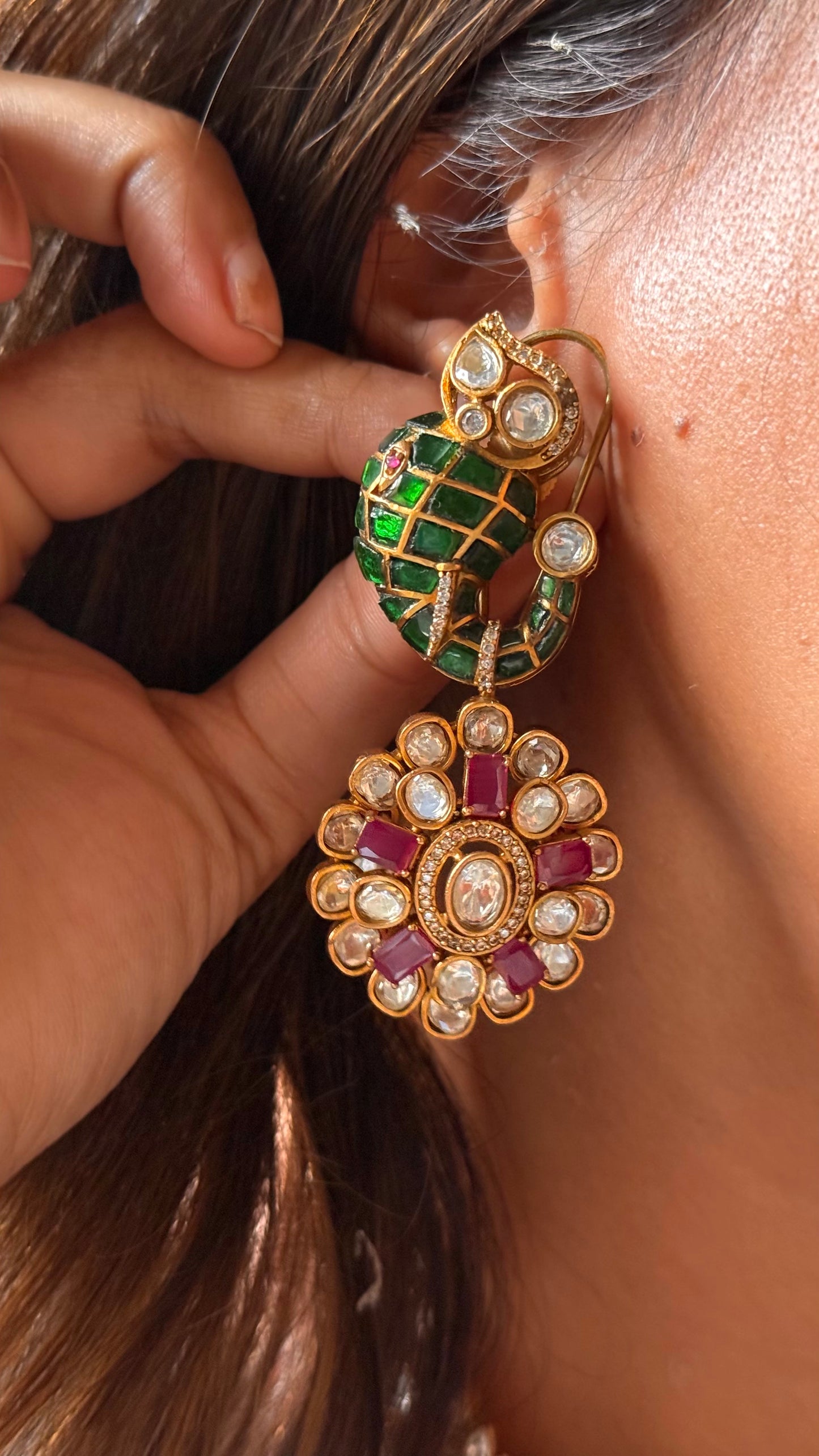 Gajj inspired emerald& rani pink ruby doublet with peeli polki collar Necklace Necklace