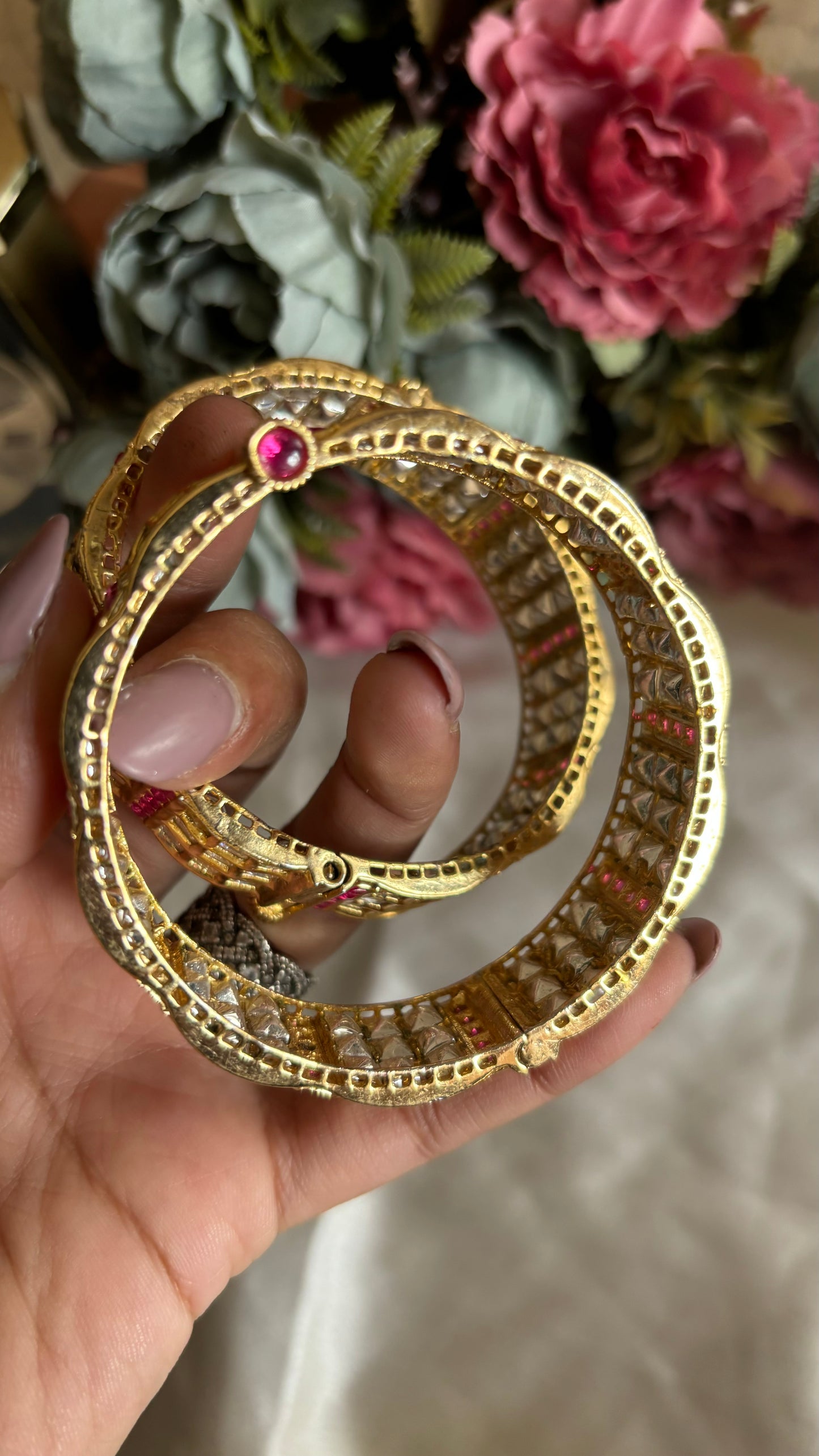 Ruby Moissaanite tripple line bangle set openable