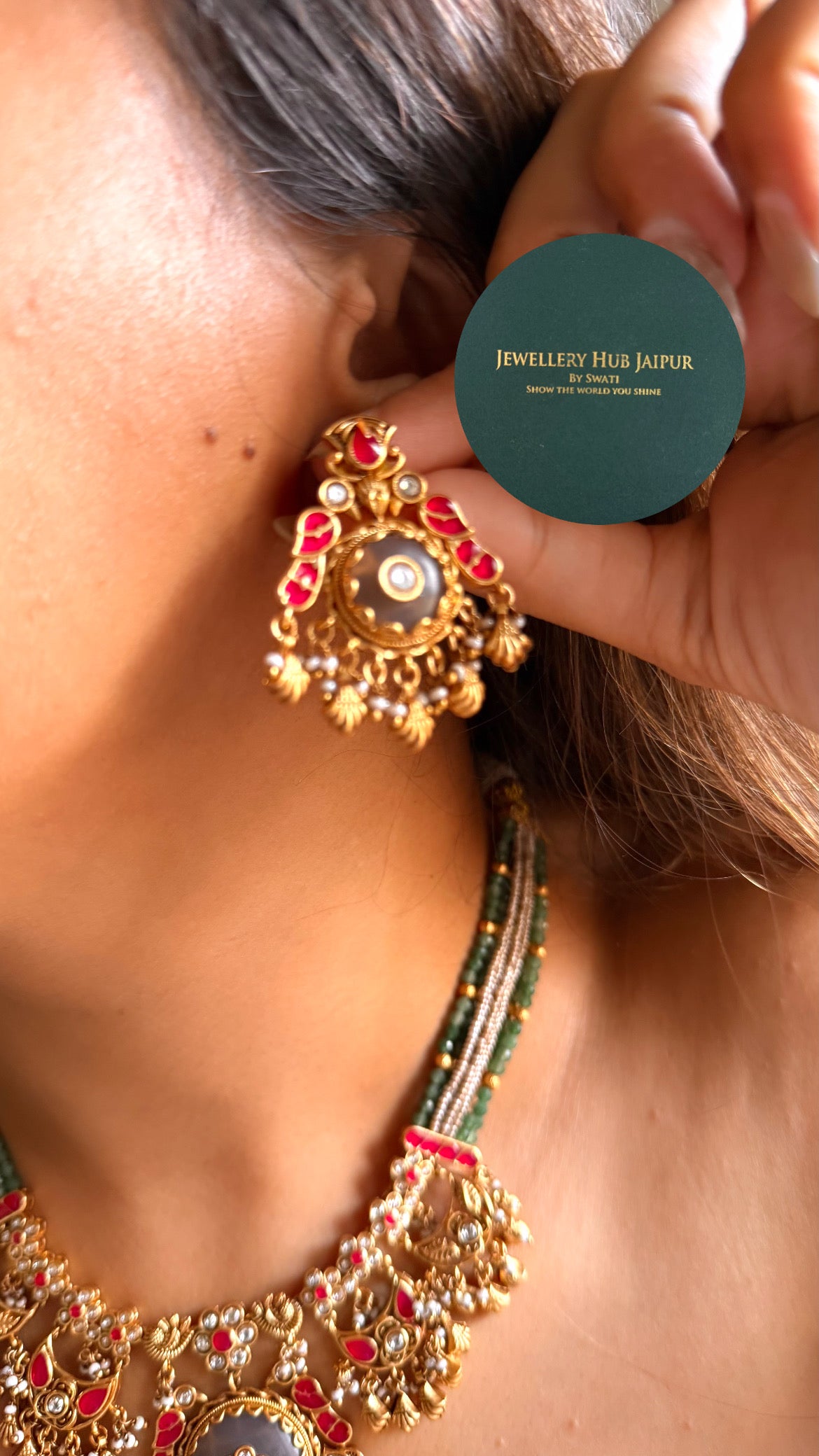 Ruby inlay rajwada collar set