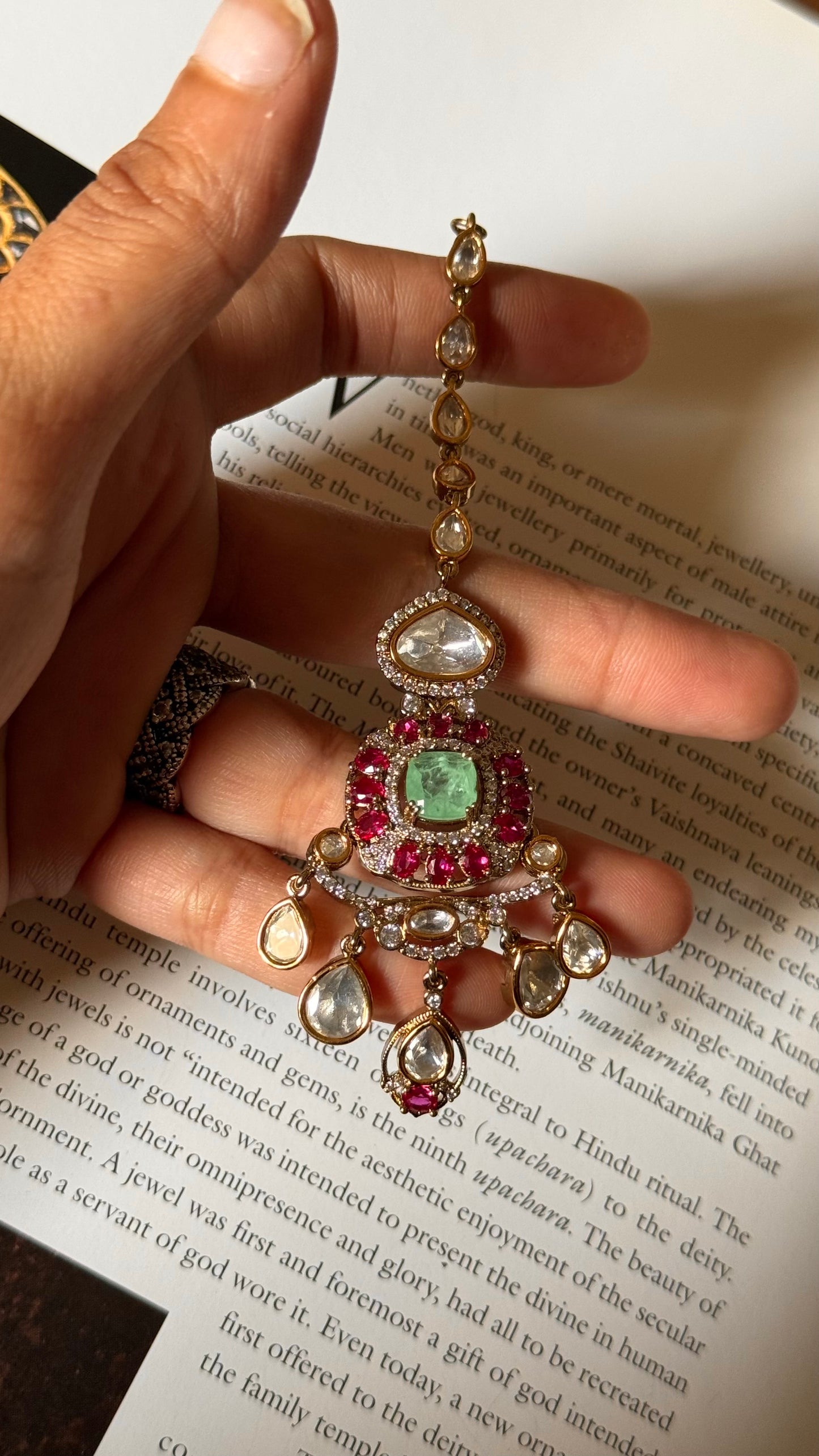 Mint doublet & rani pink moissanite polki maangtika