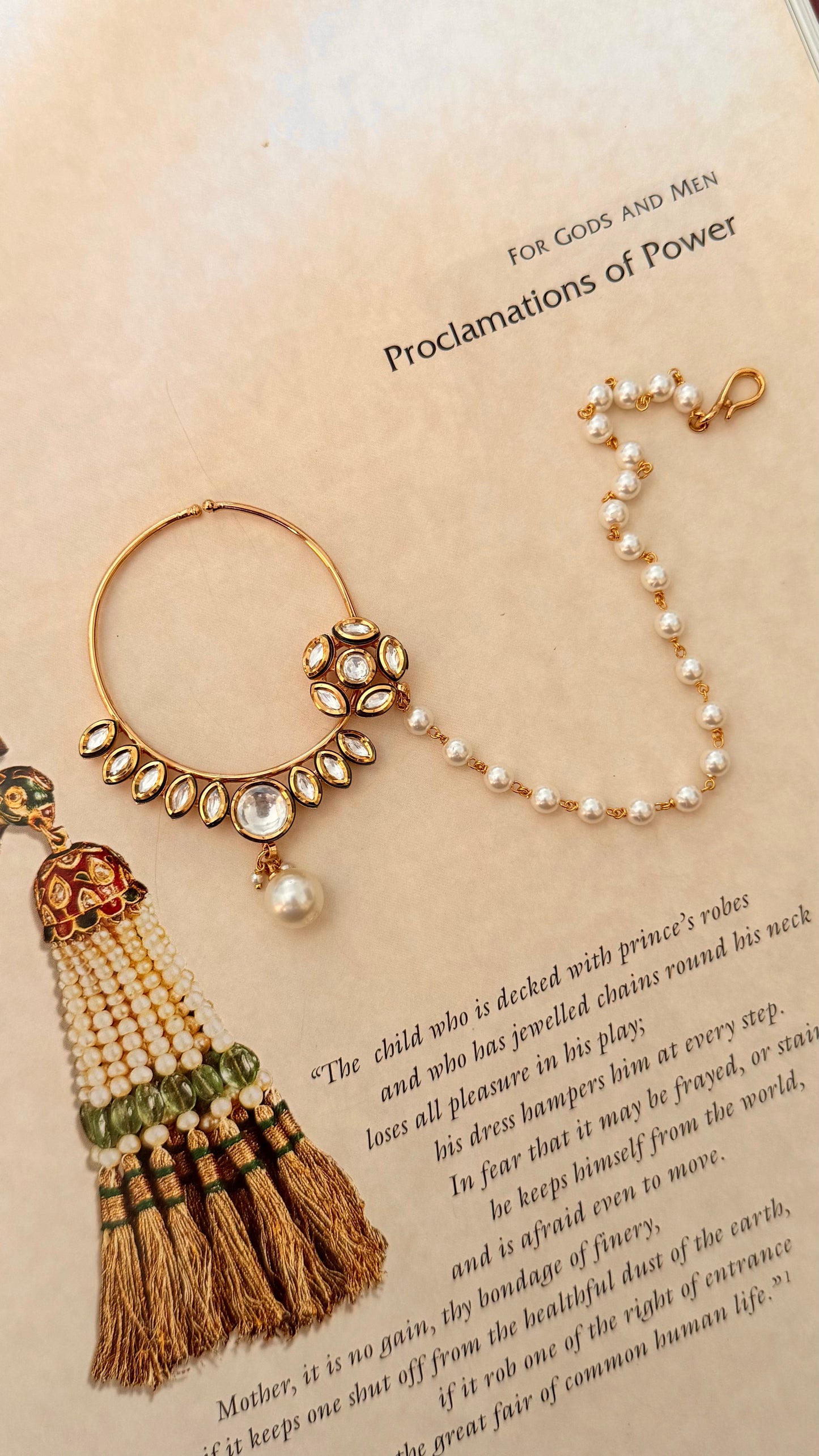 floral moissanite pearl drop nath