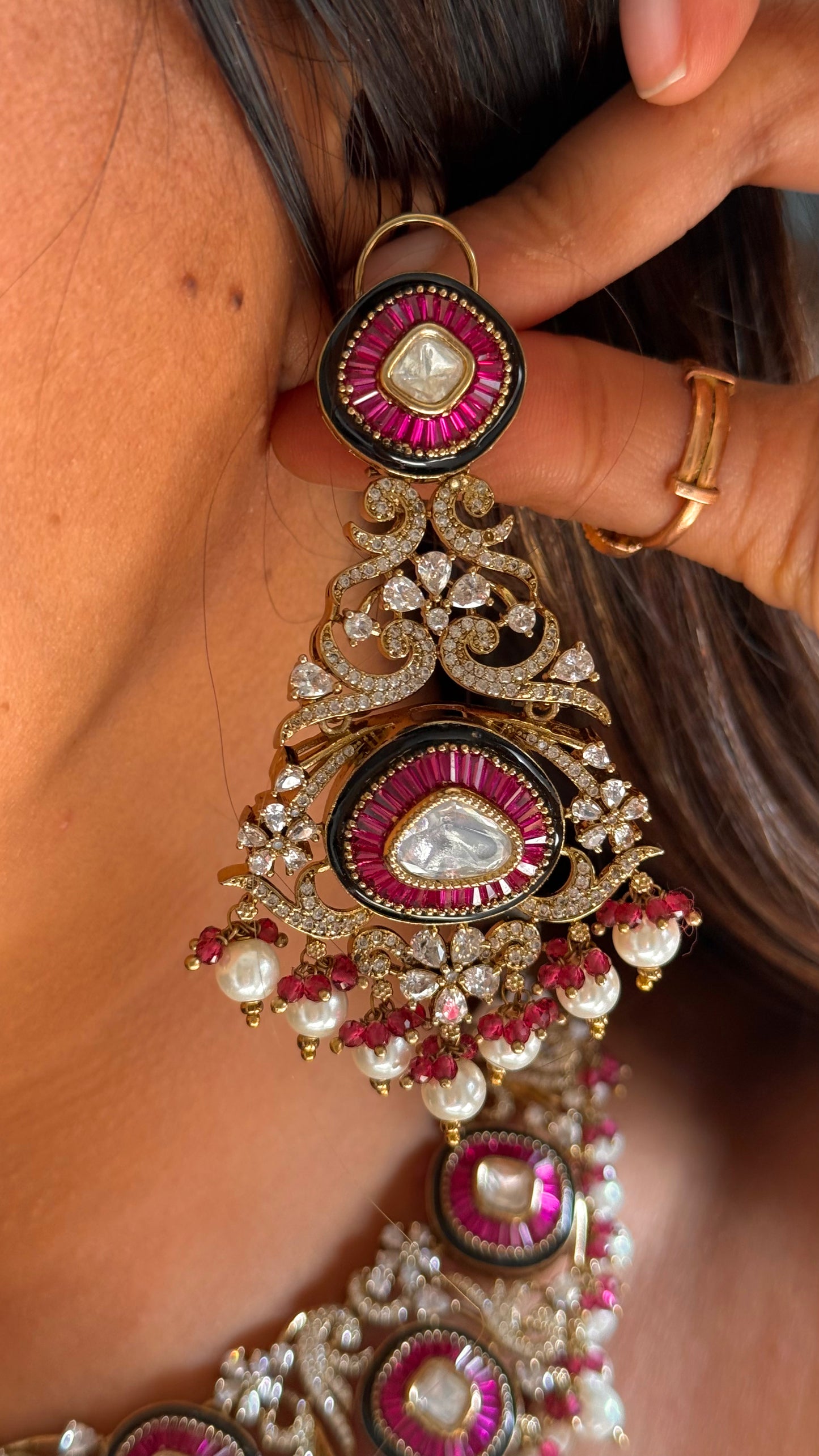 Ruby takkar black meenakari designer victorian necklace