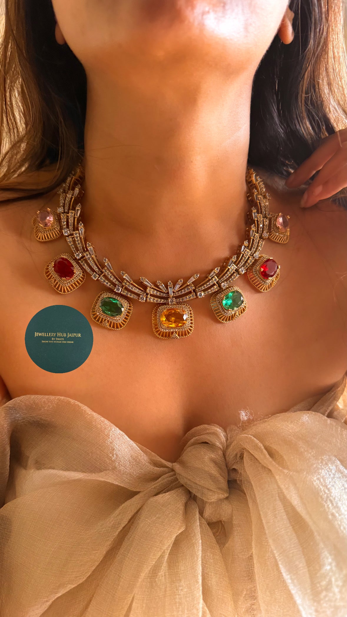 Navratna doublet cocktail collar set