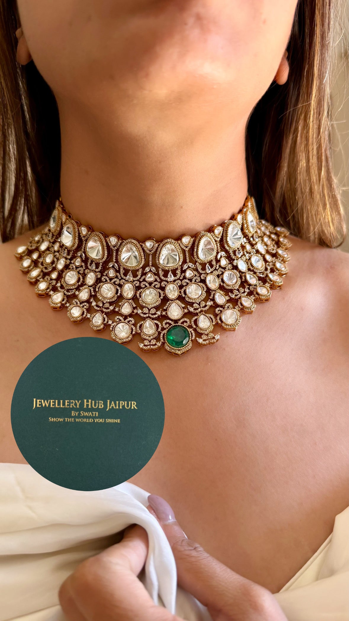 Shehnaaz Emerald moissanite uncut polki victorian choker