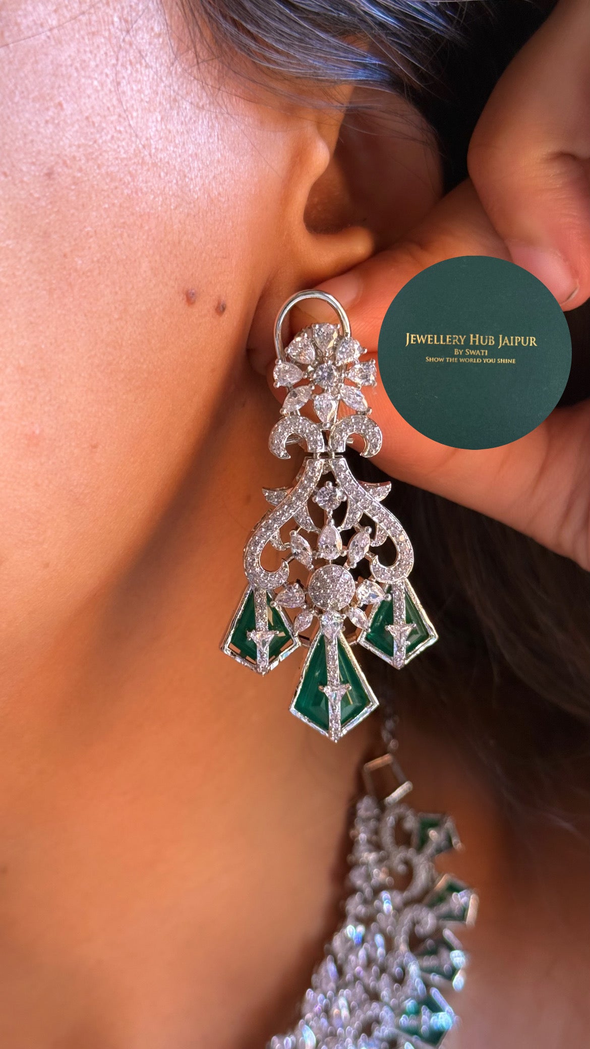 Emerald doublet & cz diamond designer cocktail collar set