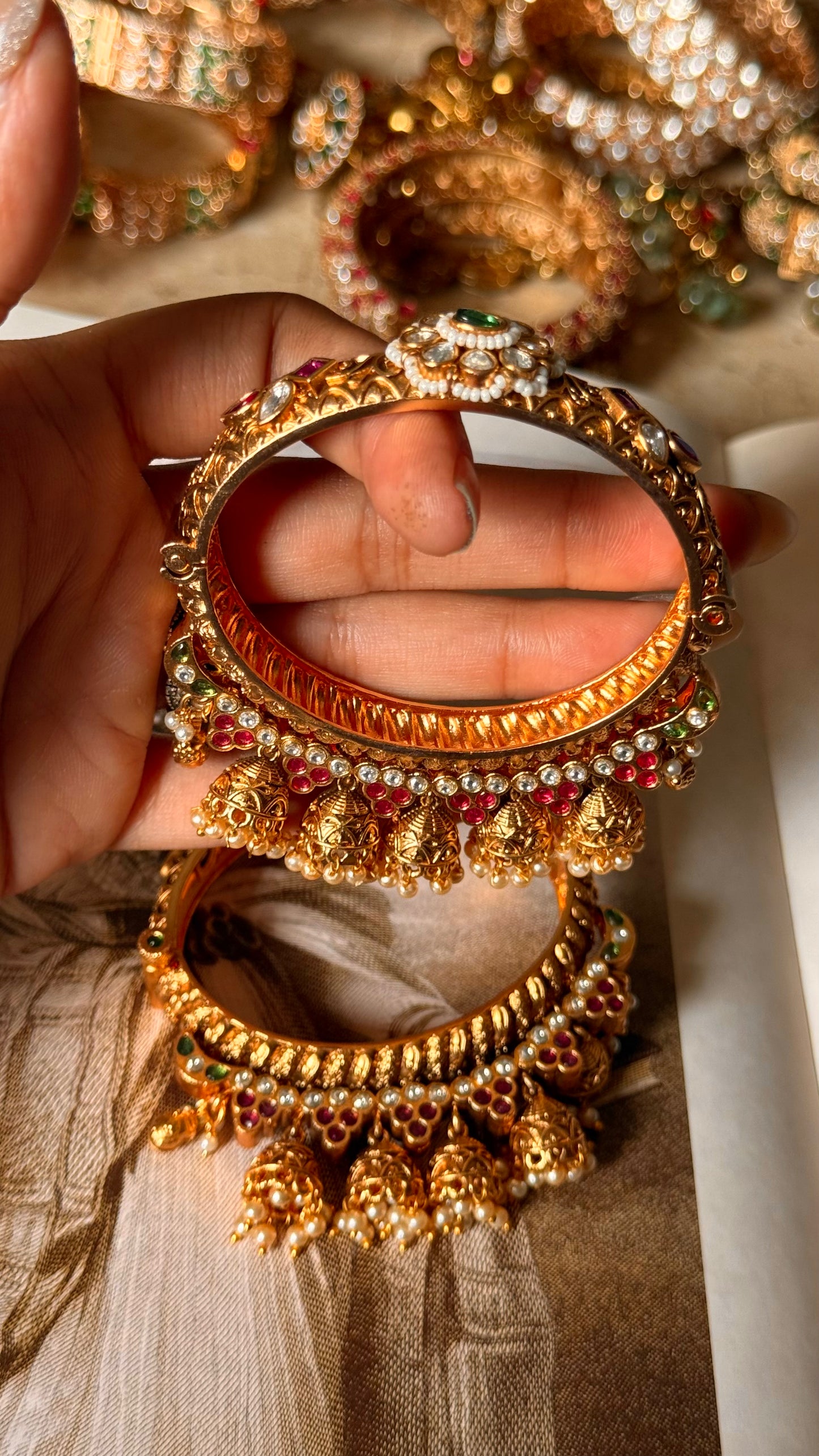 Emerald rajwada with jhumka design openable bangle