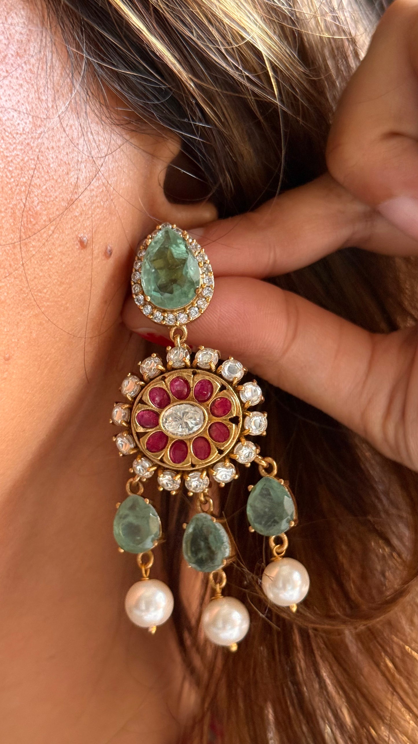 Ruby polki & mint doublet designer necklace