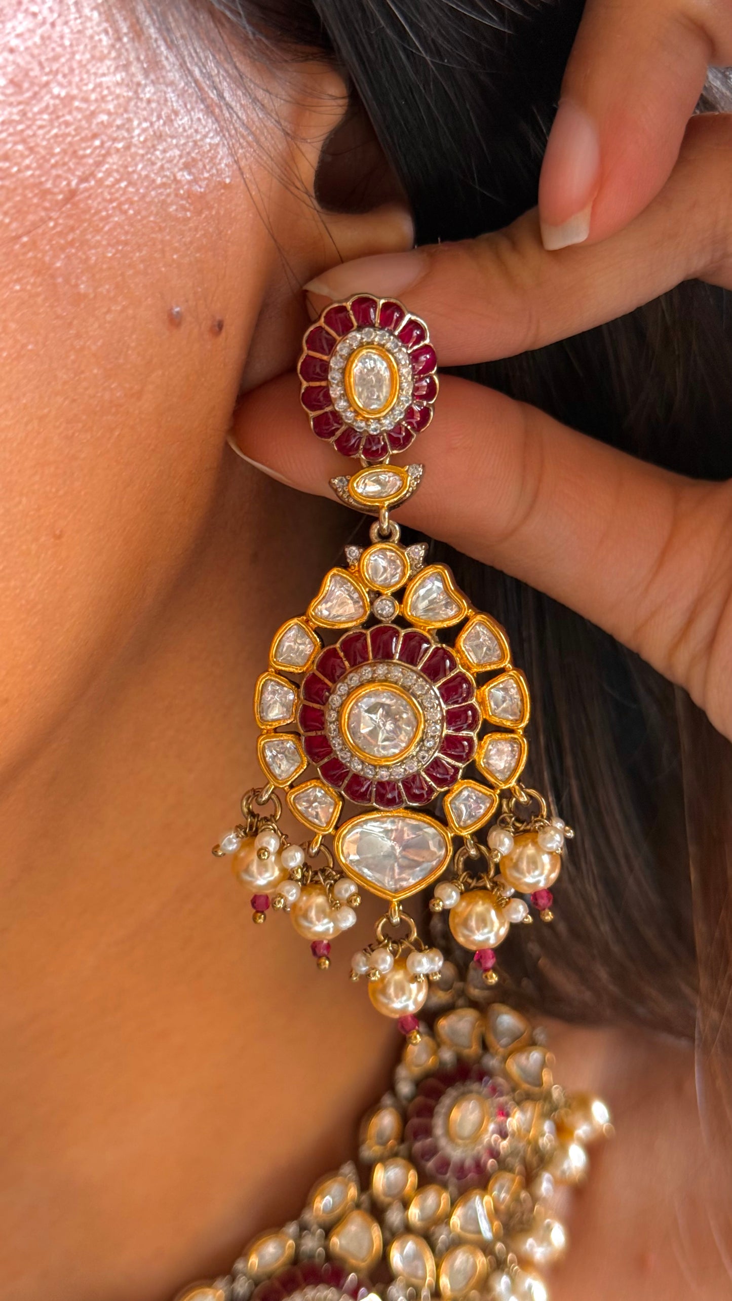 Ruby uncut polki with drops collar Necklace