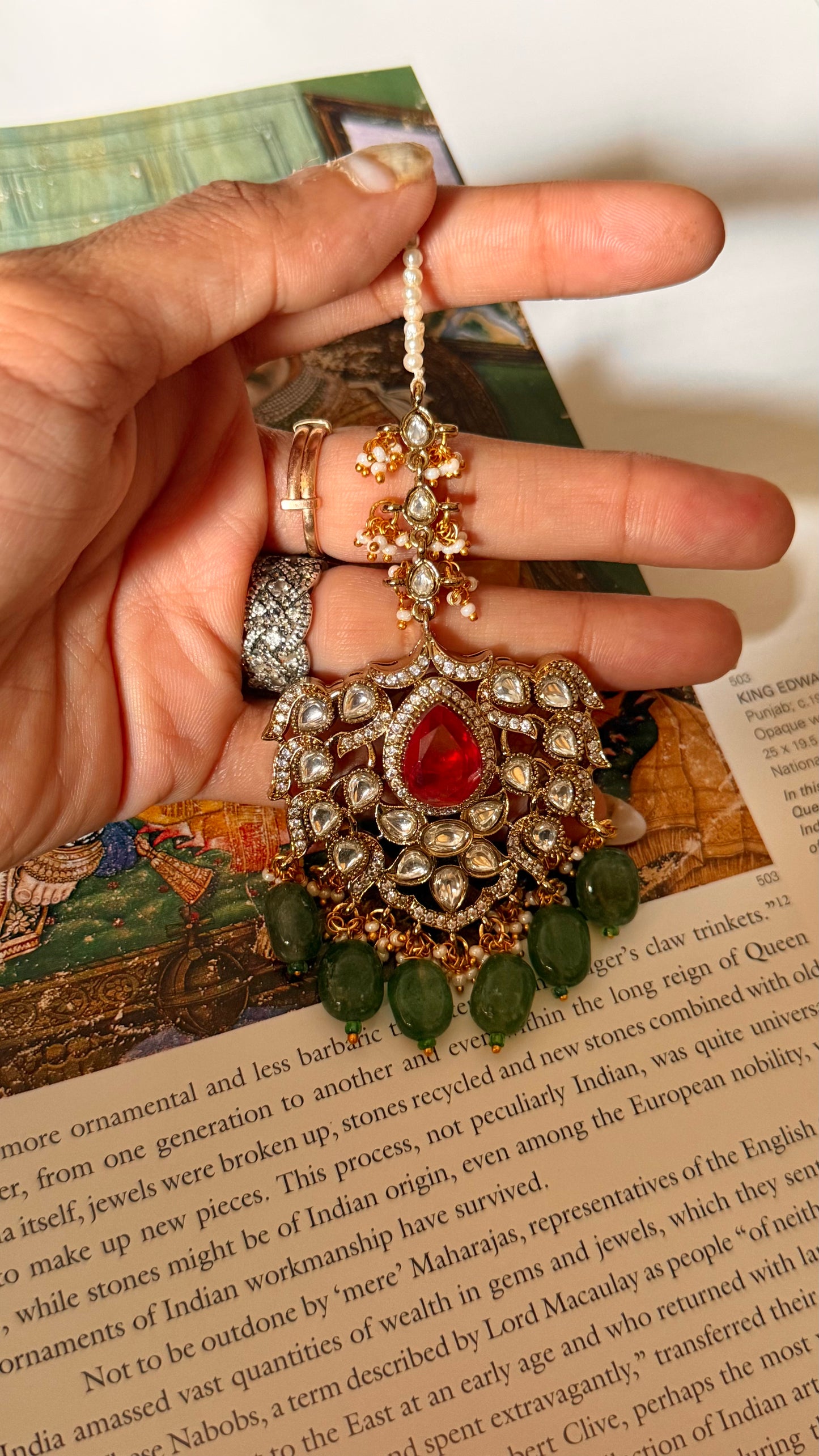 Ruby doublet & emerald drop Victorian maangtika