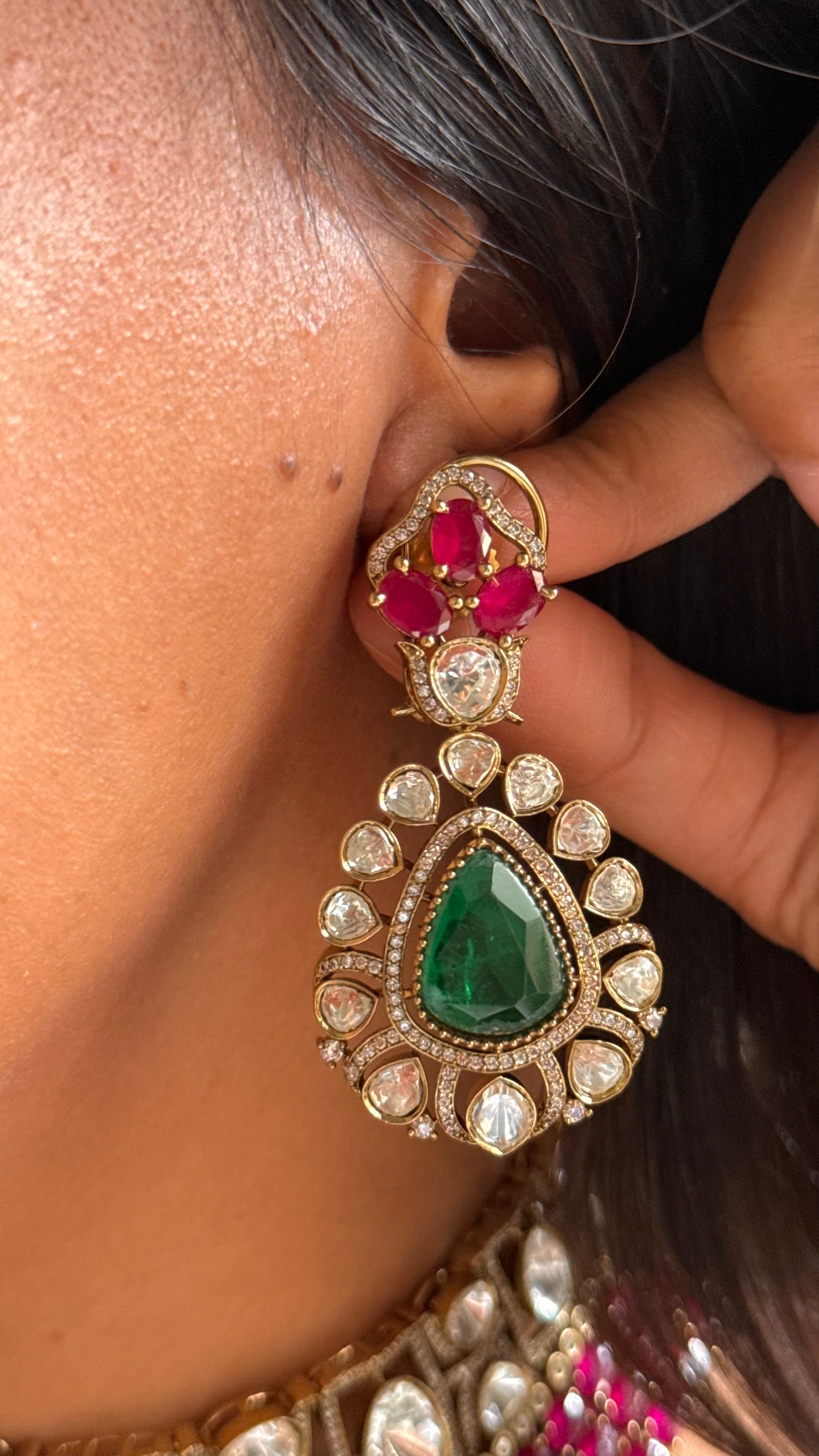 Emerald with Rani pink ruby doublets choker Necklace