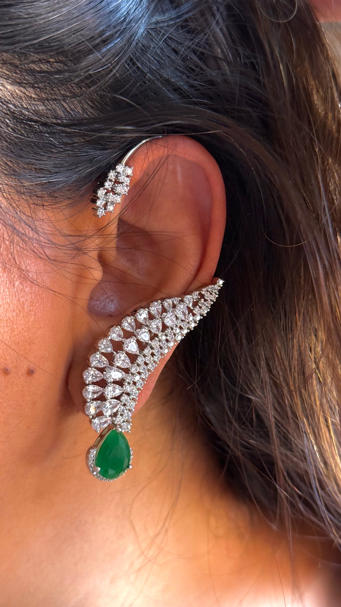 Emerald Cz diamond ear cuff