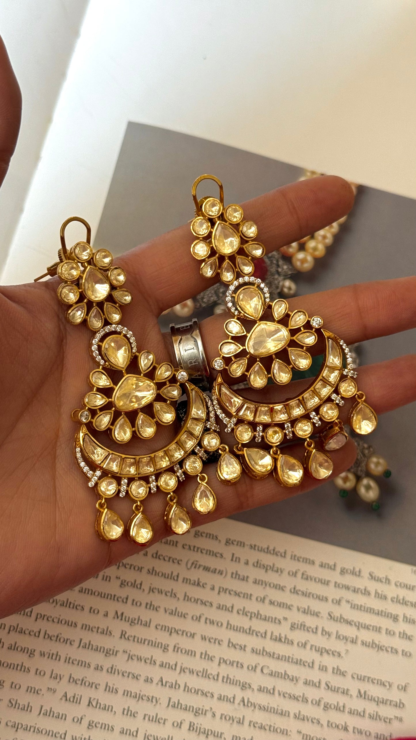 Peeli Polki (Real Diamond Polki Look) designer chandbali, LV shade