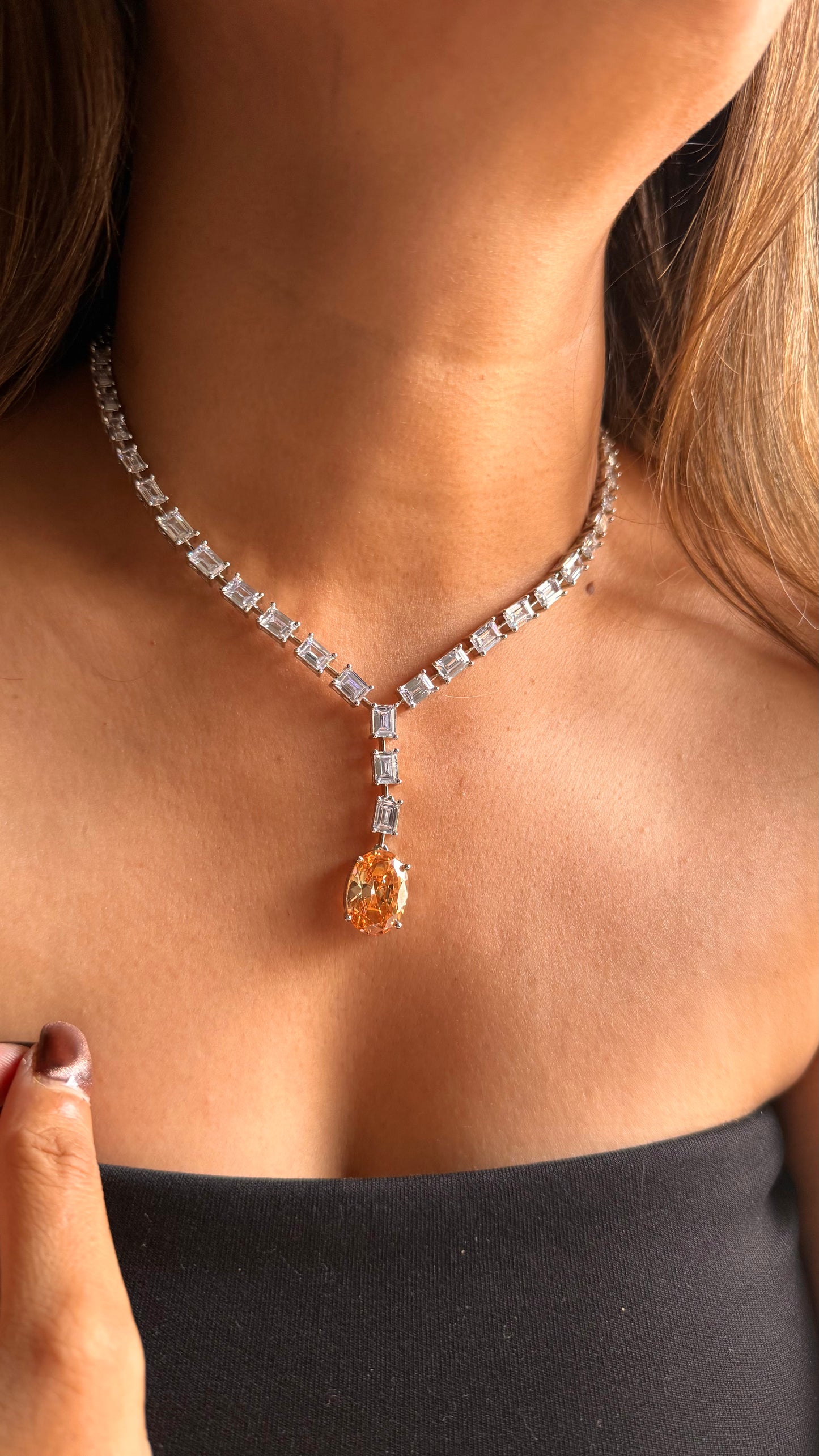 Peach Minimal cz diamond necklace