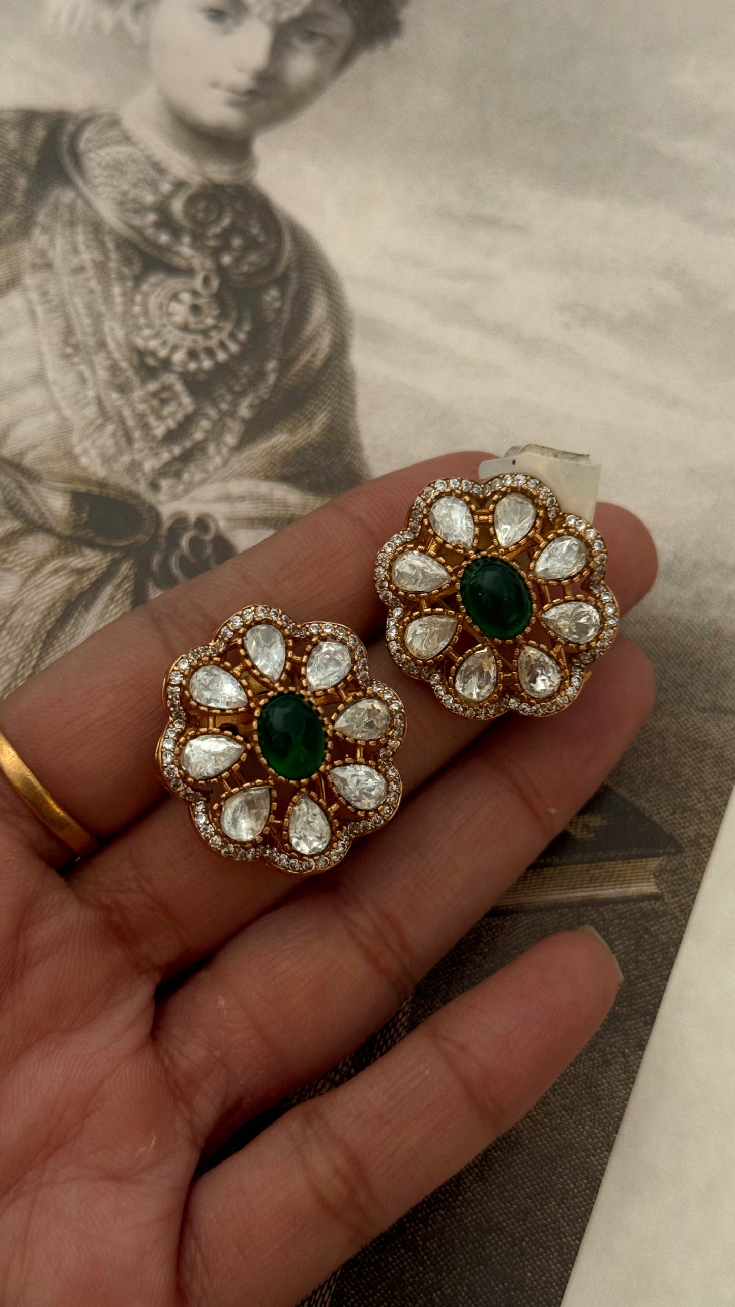 Emerald moissanite victorian studs