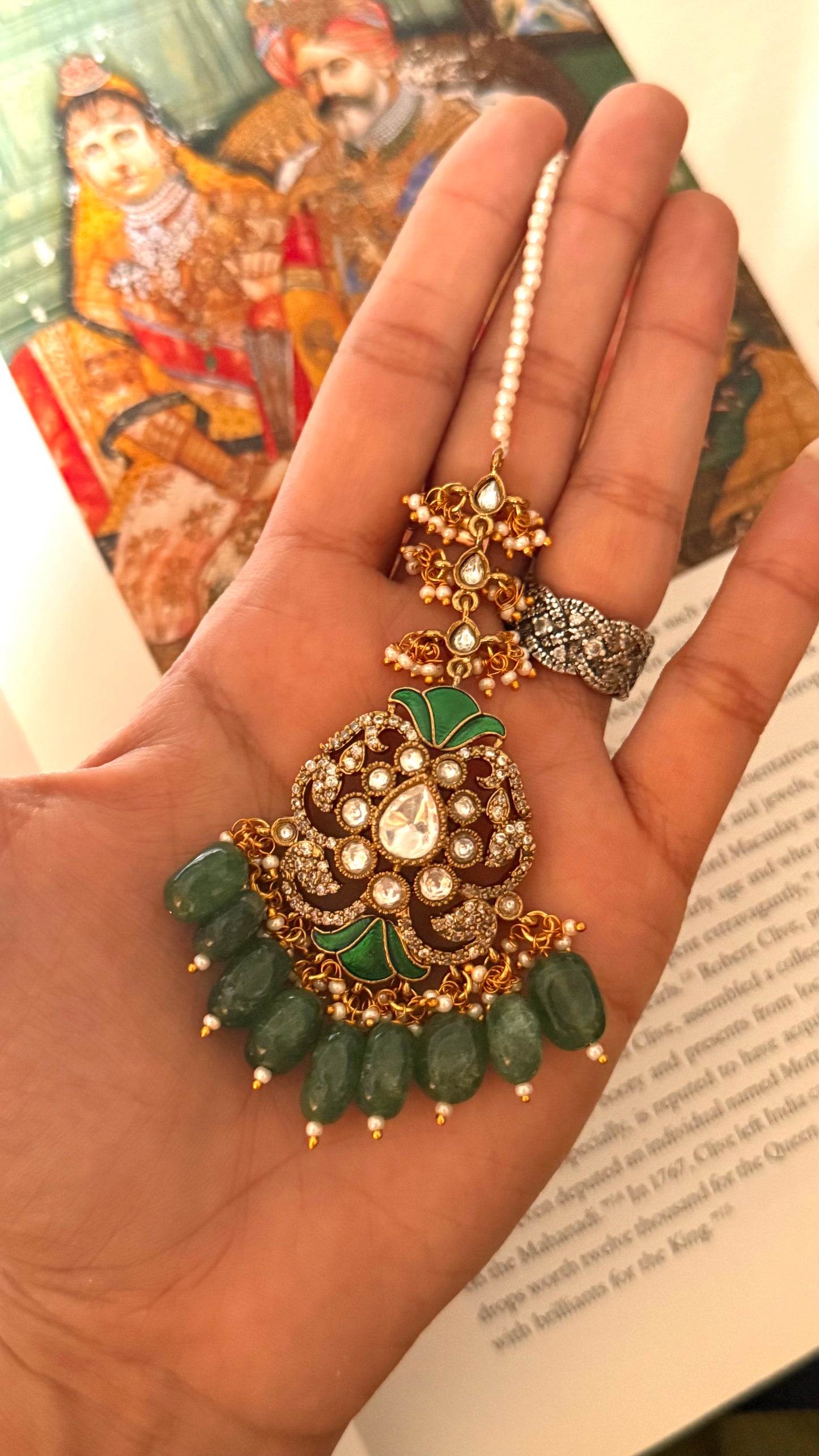 Emerald katdana with emerald drop maangtika