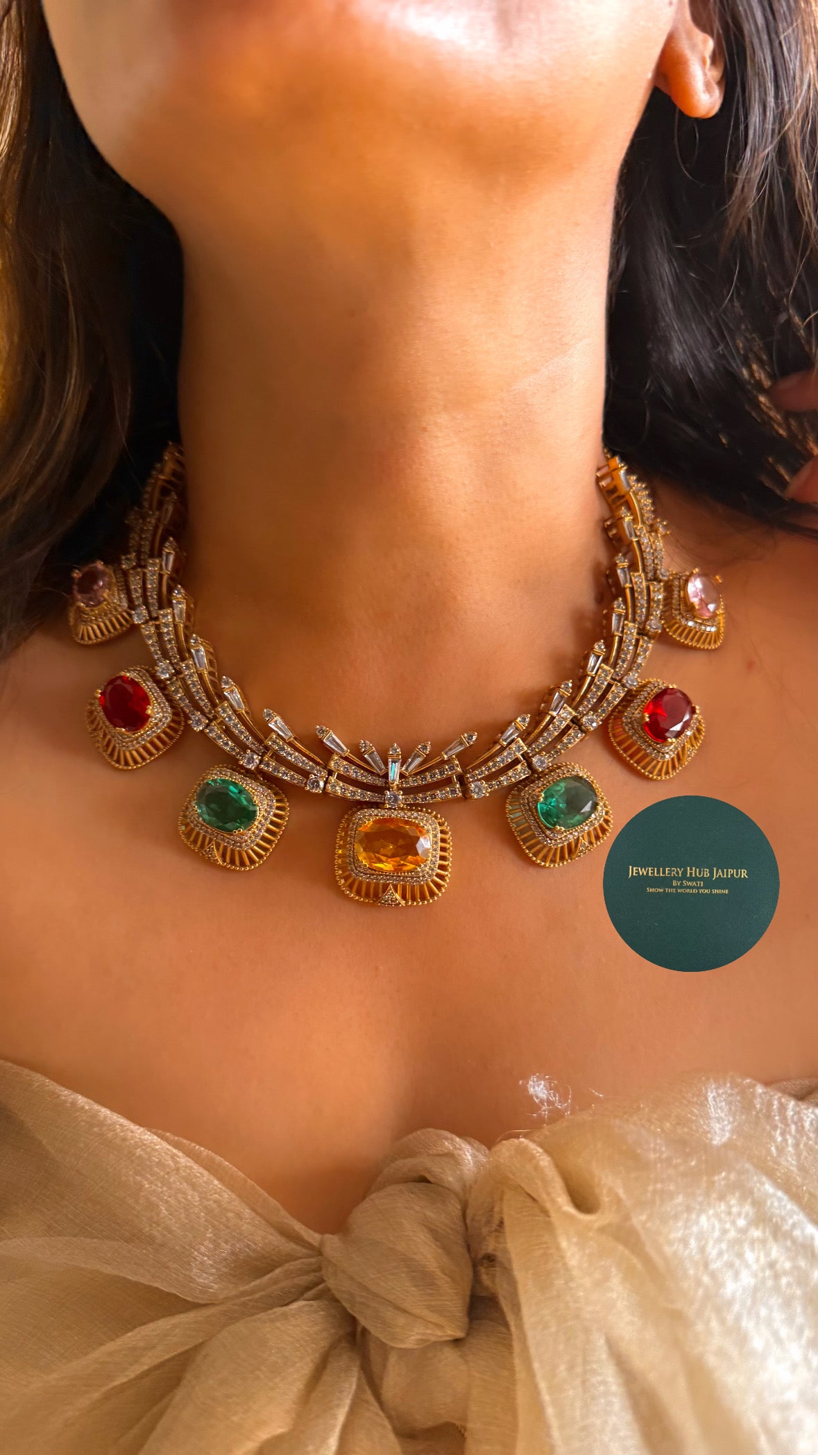 Navratna doublet cocktail collar set