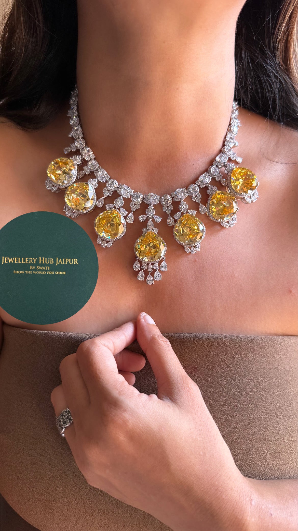 Citrine doublet cz diamond cocktail collar set