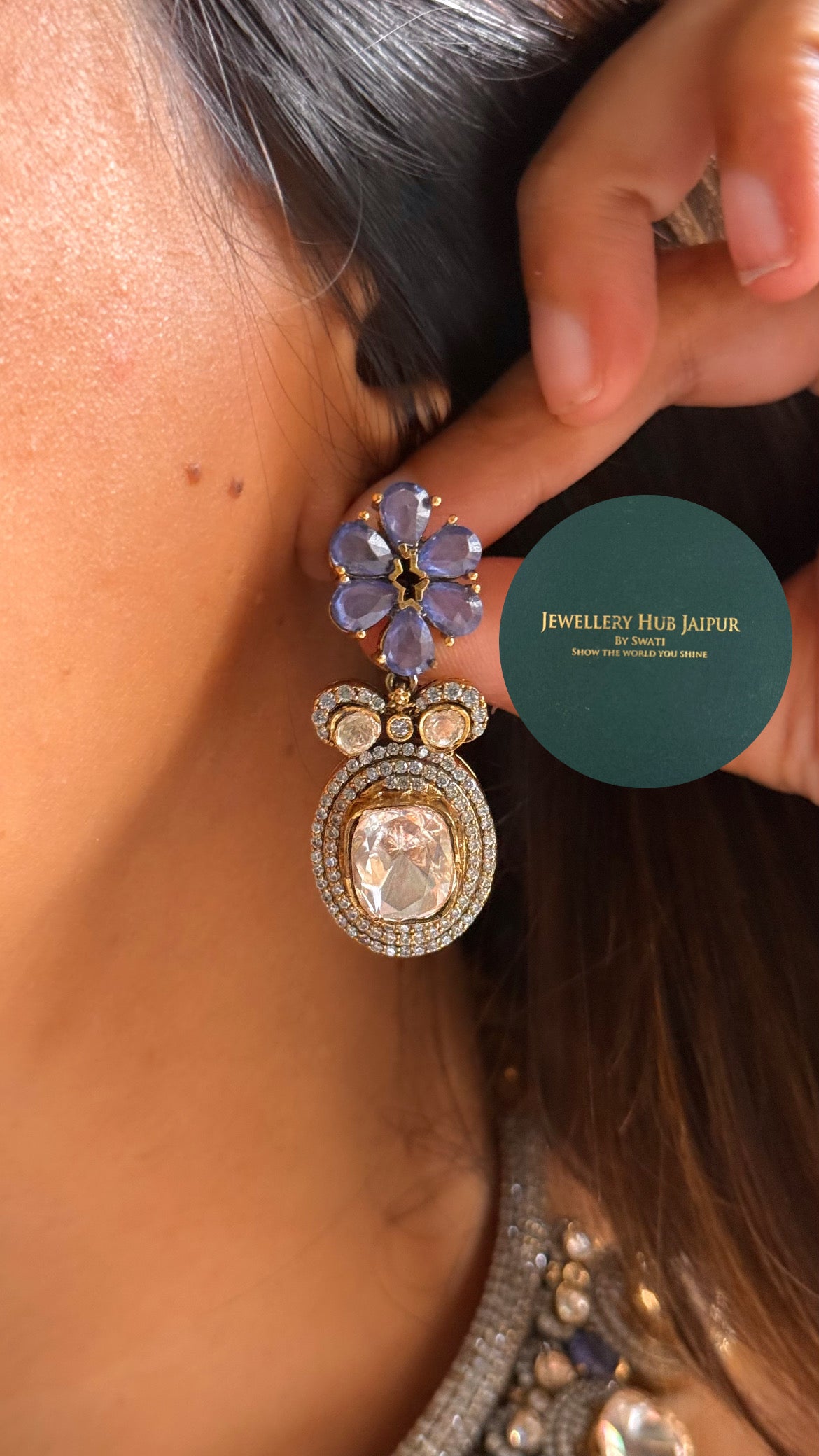 Real uncut moissanite polki & Sapphire stone collar set