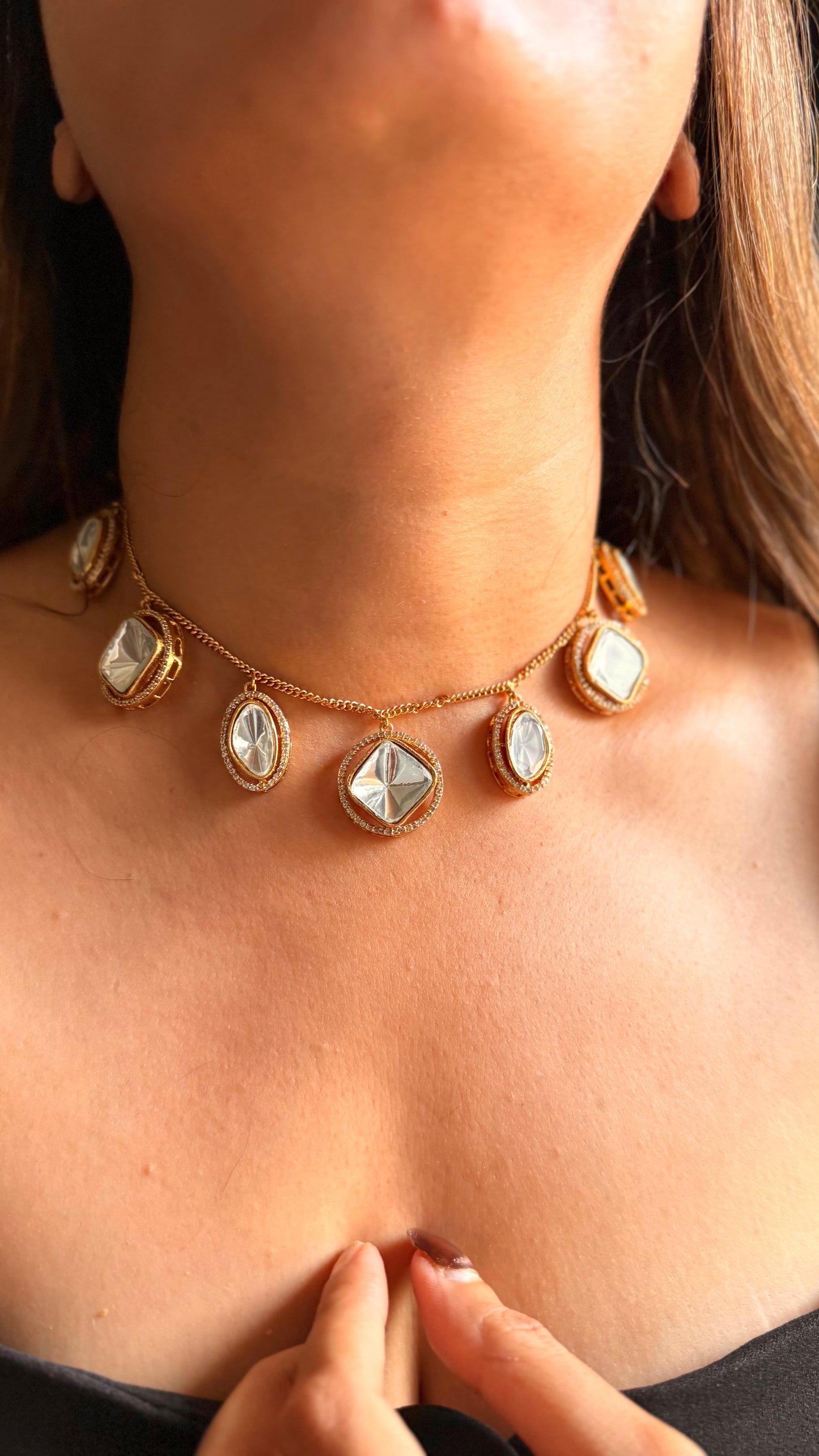 Minimalist uncut polki necklace