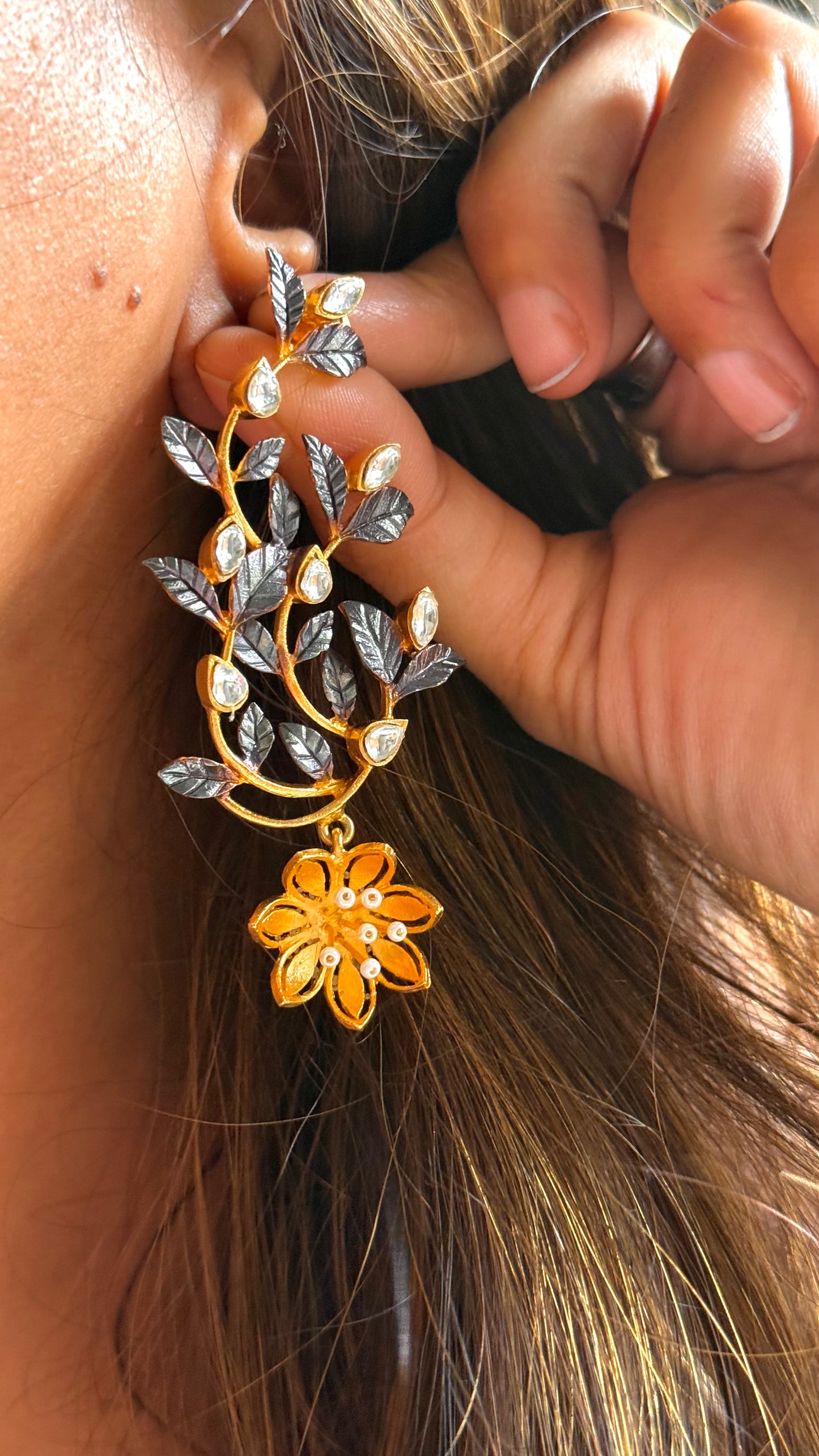24kt Dubai Gold inspired sunflower under leaf danglers
